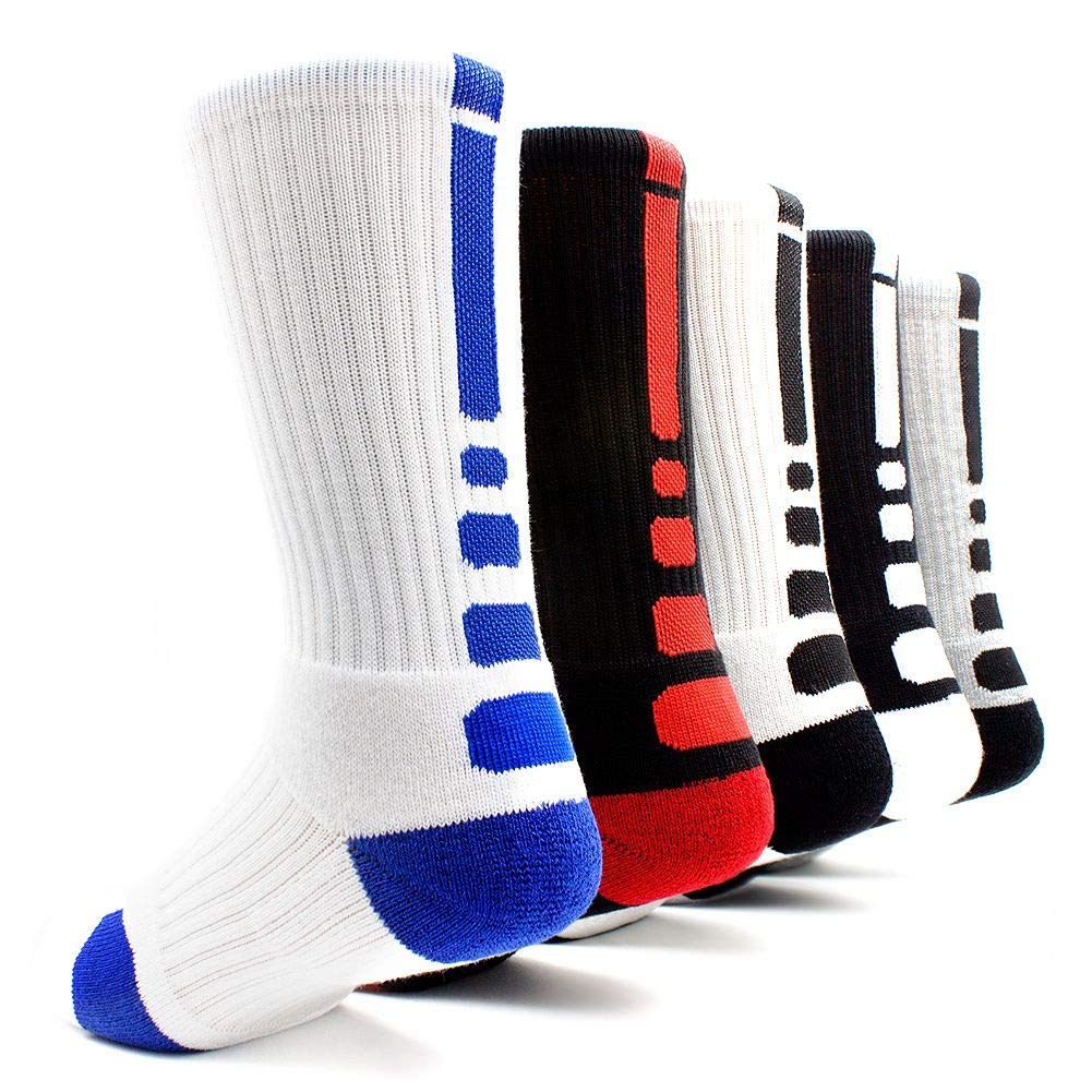 MITVR Basketball Socks - 5 Pack Cushioned Compression Crew Socks for Men, Women & Kids - Breathable Athletic Sports Socks for Basketball, Running, Gym & Workout