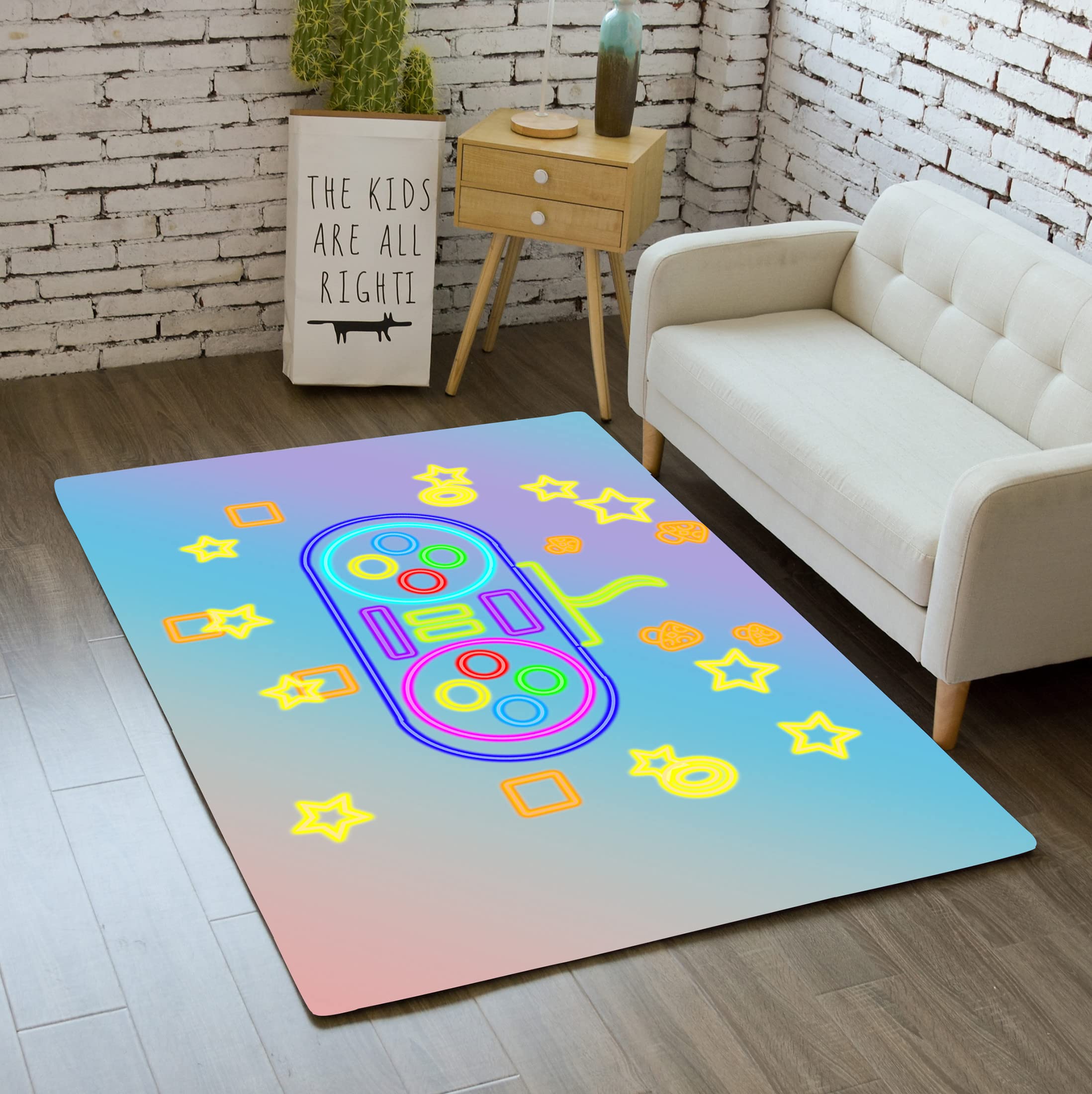 Kids Gaming Gamepad Area Rugs - Colorful Gamer Rugs for Girls Bedroom, Living Room & Outdoor Patios - Washable Decorative Farmhouse Rug for Game Players - Perfect for Gaming Rooms, Teen Spaces & Play Areas