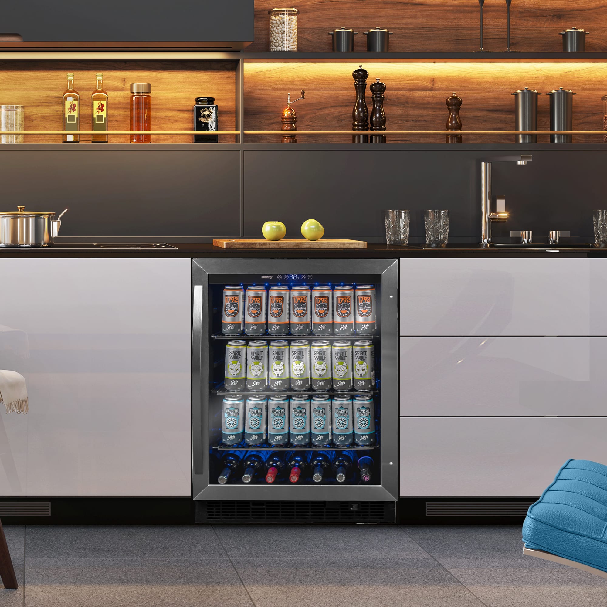 Danby DBC057A1BSS 5.7 cu. ft. Stainless Steel Built-In Beverage Cooler - Perfect for Home Bars, Restaurants, and Entertaining Spaces