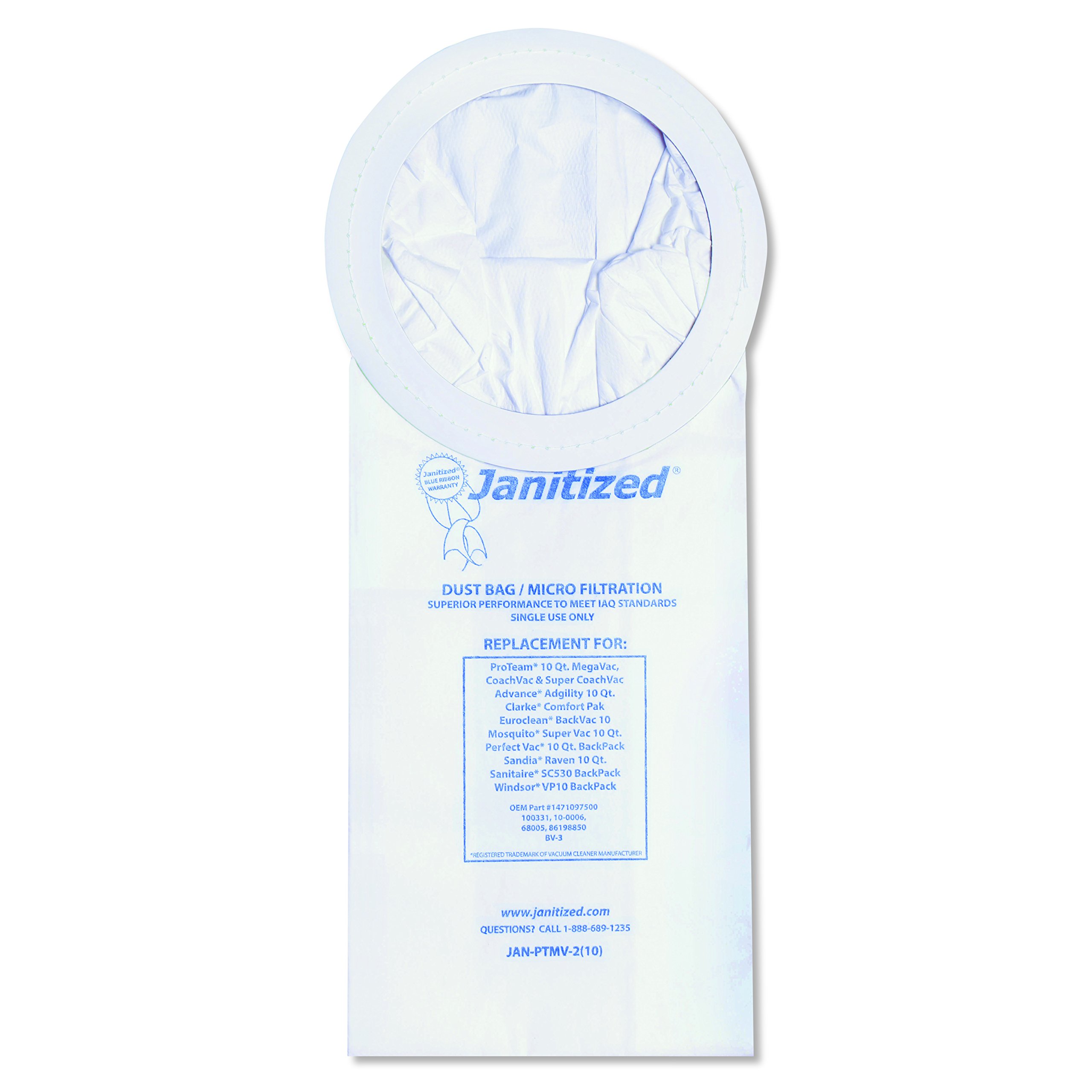 Janitized JANPTMV2 Vacuum Filter Bags - Compatible with ProTeam 10 Qt. Super Coach & MegaVac (100-Pack) | Premium Replacement Bags for Deep Cleaning & Allergen Reduction in Homes, Offices & Commercial Spaces