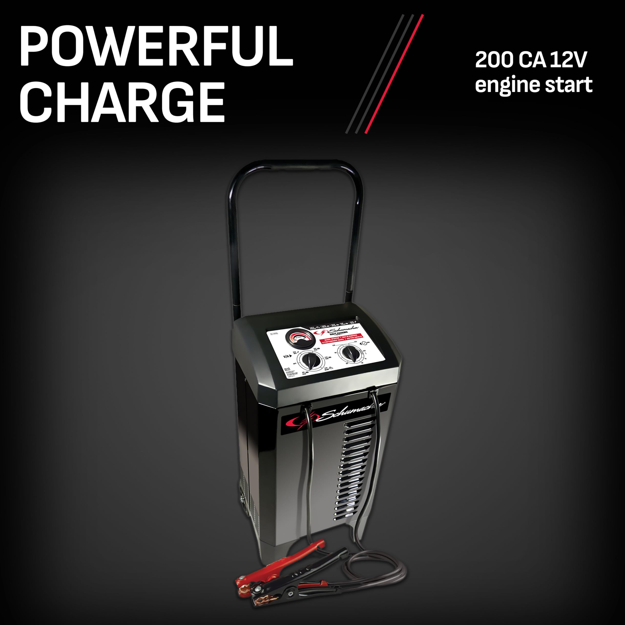 Schumacher SC1446 6V/12V 200A Heavy-Duty Manual Battery Charger & Engine Starter with 40A Boost Mode - Color-Coded Clamps, 6-Foot Cables, Rugged Design for Cars, Trucks, SUVs, Motorcycles & Marine Batteries - Perfect for Emergency Jump Starts & Winter Maintenance