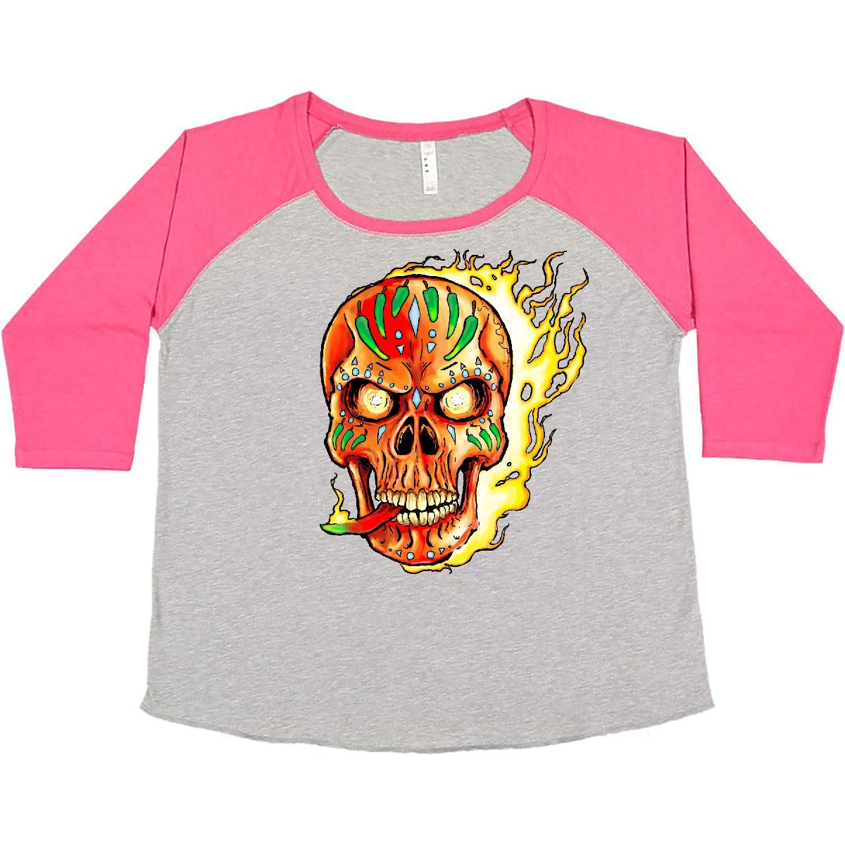 Inktastic Hot Sauce Hot Pepper Skull ON FIRE Women's Plus Size T-Shirt | Spicy Skull Graphic Tee for Women | Casual Wear, Halloween Costume, Gift Idea