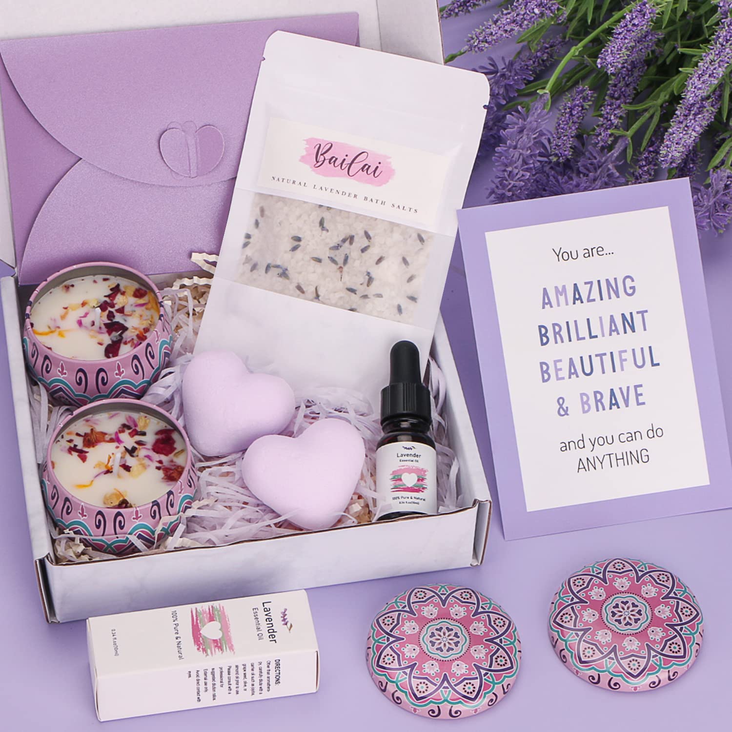 Lavender Relaxation Spa Gift Set for Women - Self Care Birthday Present for Her, Best Friend, Sister or Mom - Perfect for Stress Relief, Bath Time & Pampering at Home