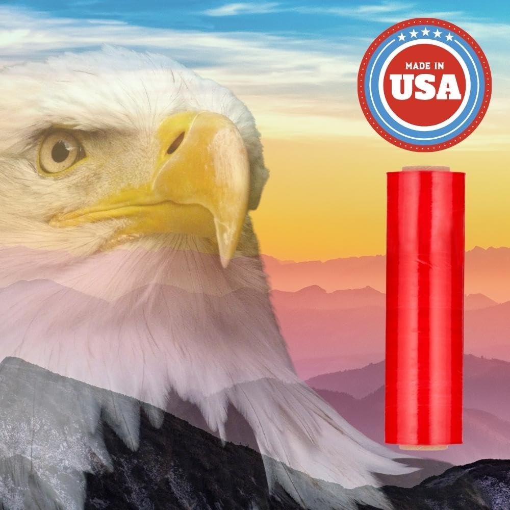 Red Stretch Wrap for Moving - 4 Pack of 18 Inch x 1000 Feet, Heavy Duty 100 Gauge Plastic Wrap for Furniture Protection, High Cling Moving Film Rolls | Secure Packing, Storage & Shipping Supplies for Home & Office