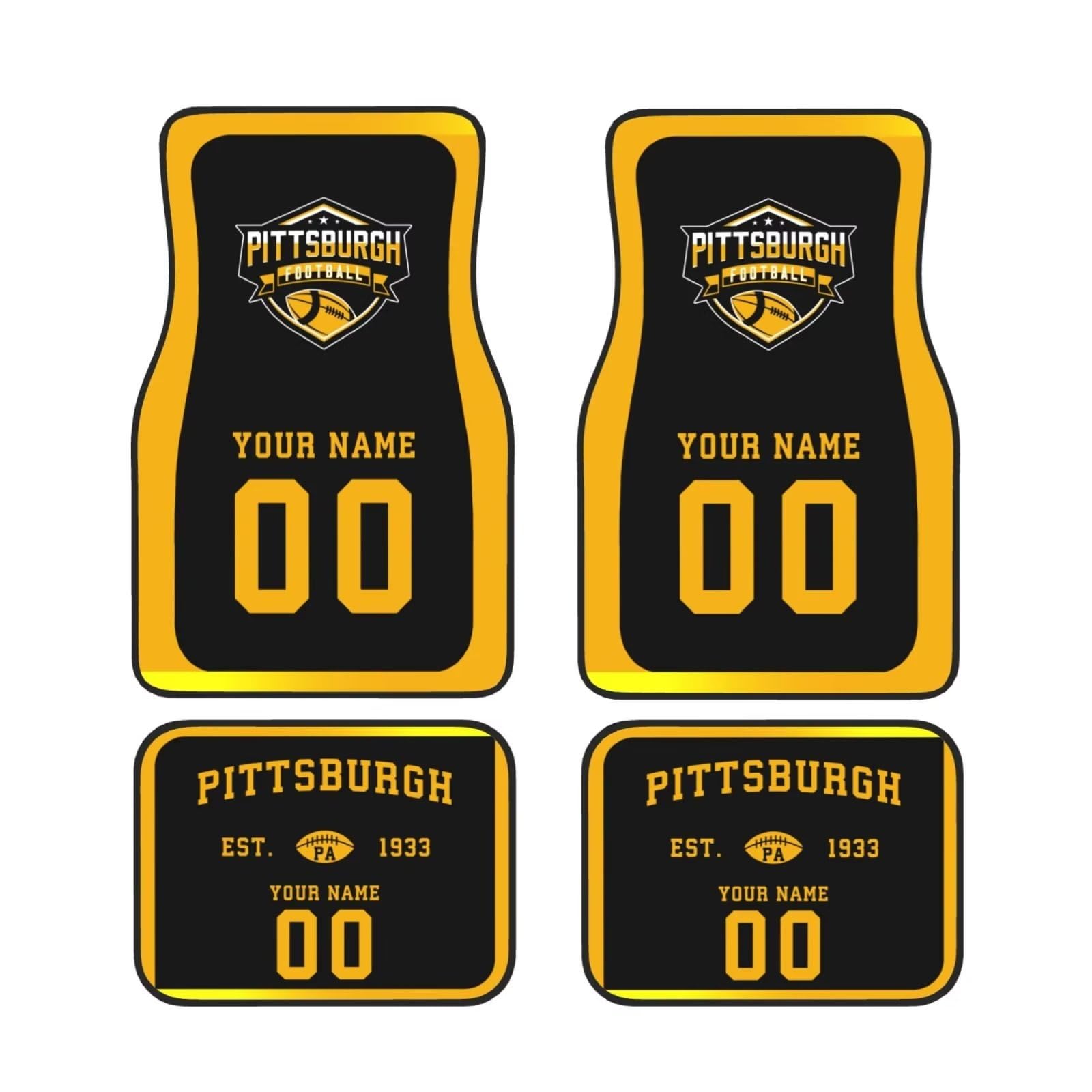 Custom Pittsburgh Steelers Car Floor Mats - Personalized Name & Number for Loyal Fans, 4-Piece Set, Universal Fit for Most Vehicles | Perfect Car Interior Accessories & Gift for Football Enthusiasts | Game Day, Tailgating & Everyday Driving