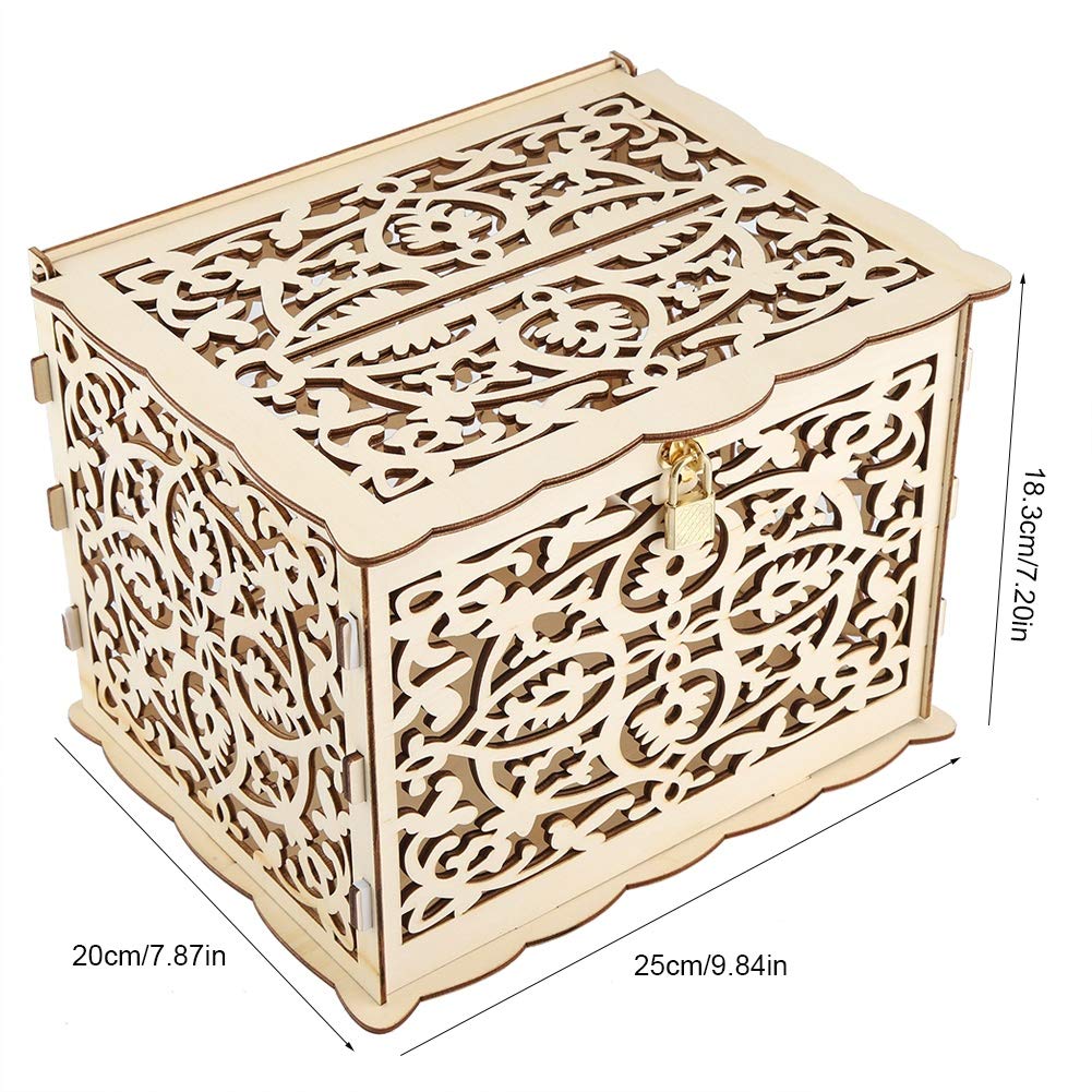 Elegant Decorative Wedding Card Box with Hollow Envelope Design & Secure Padlock - Perfect for Wedding Reception, Baby Shower, Graduation Cards & Special Occasions