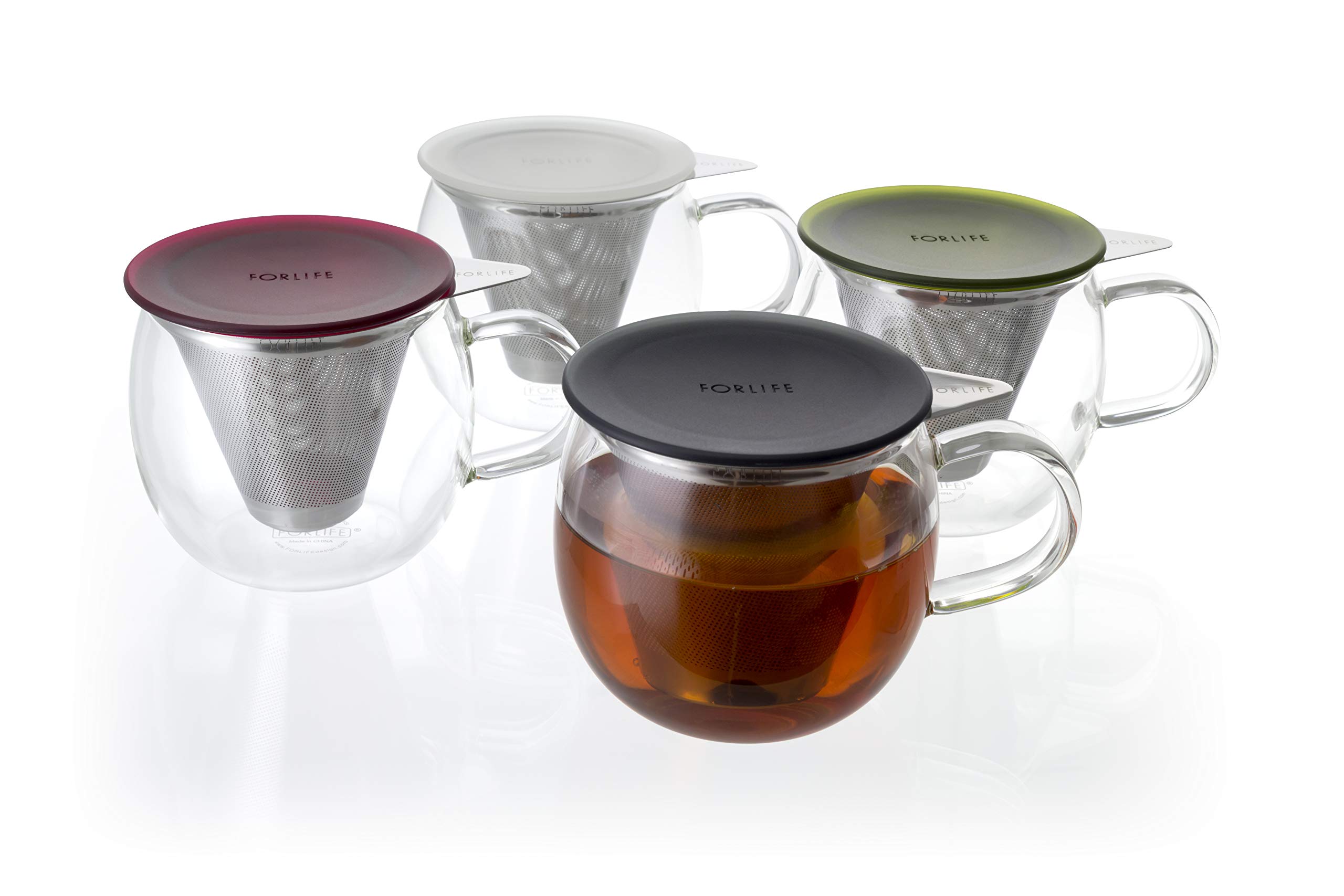 FORLIFE Lucidity Glass Tea Infuser Cup with Strainer - 12 oz (355ml) - Perfect for Brewing Green Tea, Herbal Tea & Loose Leaf Tea - Ideal for Home, Office & Tea Lovers