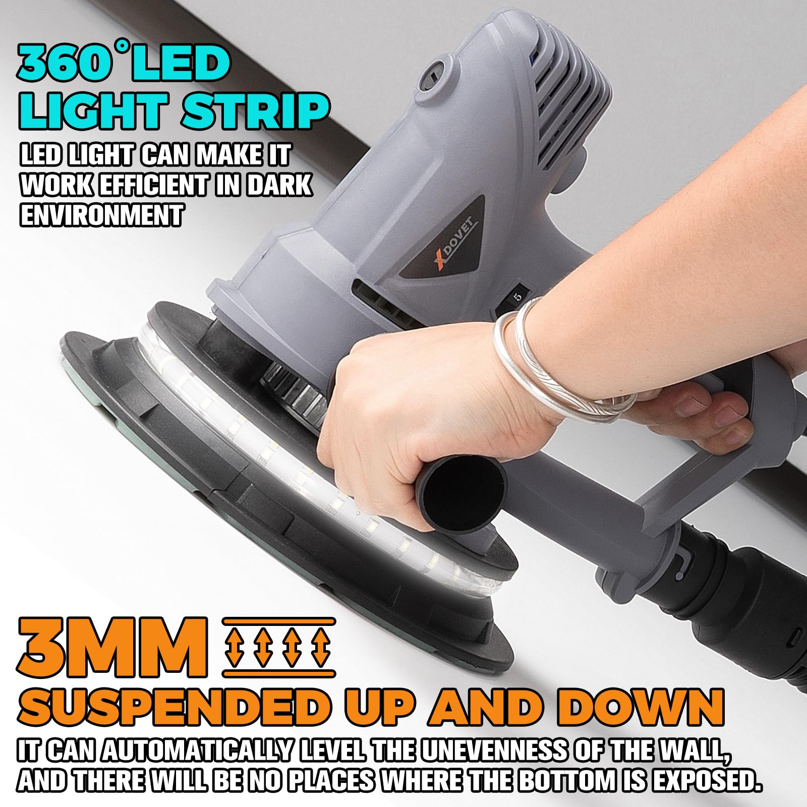 XDOVET 7 Inch Electric Drywall Sander - 710W Powerful Handheld Sander with Vacuum Dust Collector, 6 Variable Speed (1200-2500 RPM), Includes 20 Sanding Discs - Perfect for Drywall Repair, Home Renovation & Professional Construction Projects