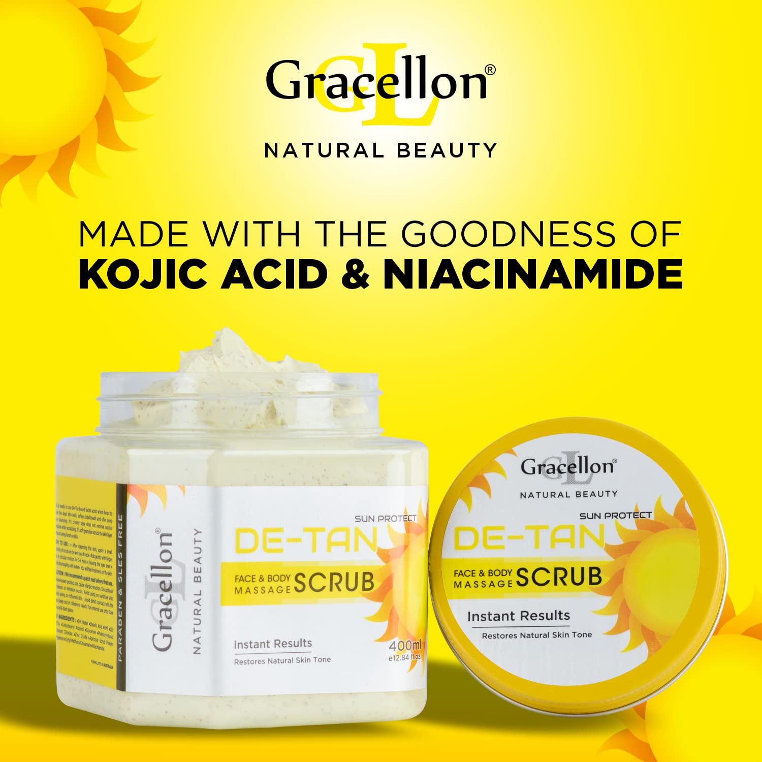 Gracellon Exfoliating Face & Body Scrub for Tan Removal - Brightening & Smoothing Skin Care for Glowing Complexion | Perfect for Post-Sun Care & Daily Skincare Routine