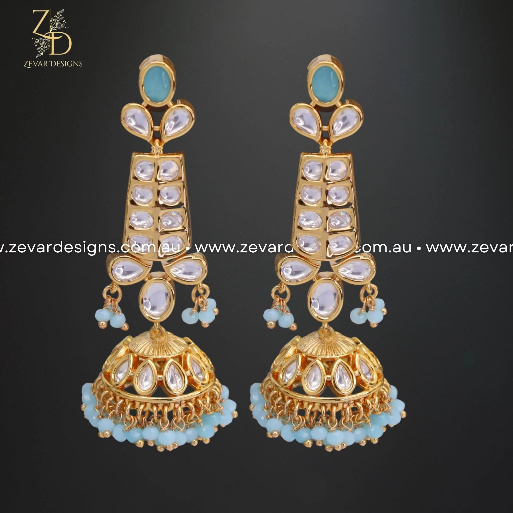 Kundan Jhumki Earrings - Sky Blue Beaded Traditional Indian Jewelry for Women | Perfect for Weddings, Parties & Festive Occasions