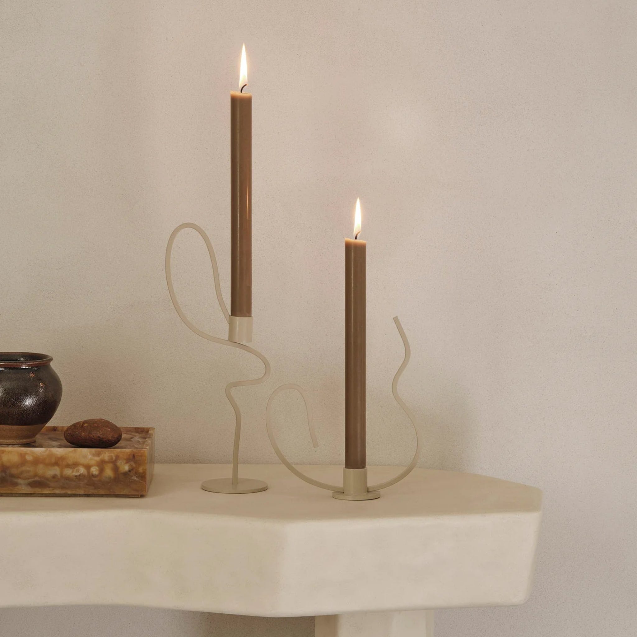 FERM LIVING Valse Low Cashmere Candle Holder - Elegant Home Decor for Living Room, Bedroom & Wedding Centerpieces