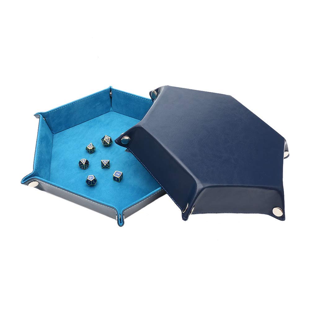 Premium PU Leather Dice Tray for DND & RPG Games - Double-Sided Folding Design with Storage Box (Peacock Blue) | Perfect for Tabletop Gaming, Dungeons & Dragons Sessions & Board Game Nights