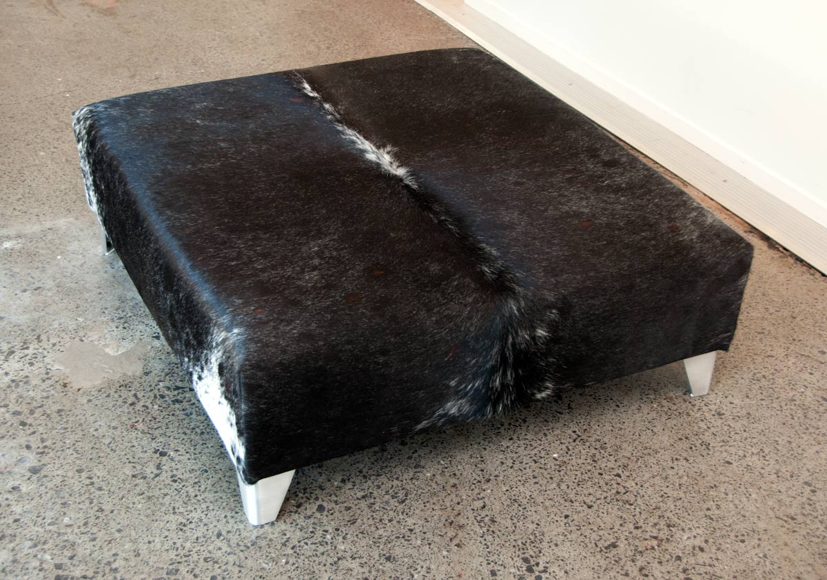 Premium Grey Cowhide Square Ottoman with Cuban Legs - 33