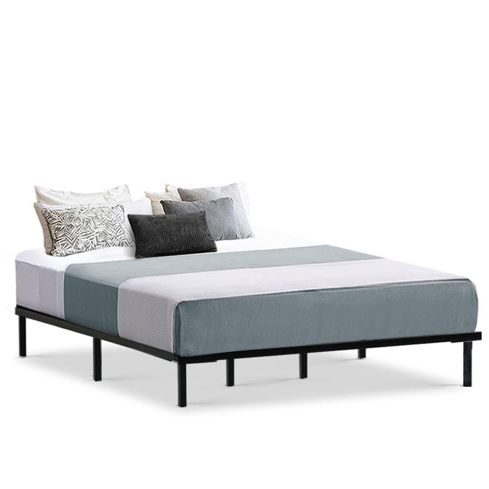 King Size Metal Bed Frame with Black Finish & Normay Pillow Top Medium Firm Mattress Set - Perfect for Master Bedroom, Guest Room, or Dormitory