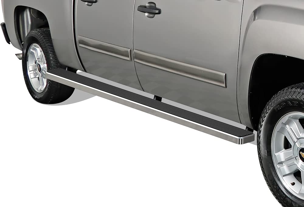 APS 6in Wheel-to-Wheel Nerf Bars for 2001-2013 Chevy Silverado & GMC Sierra Crew Cab 5.6ft Bed - Black Side Steps for Easy Truck Access & Off-Road Protection
