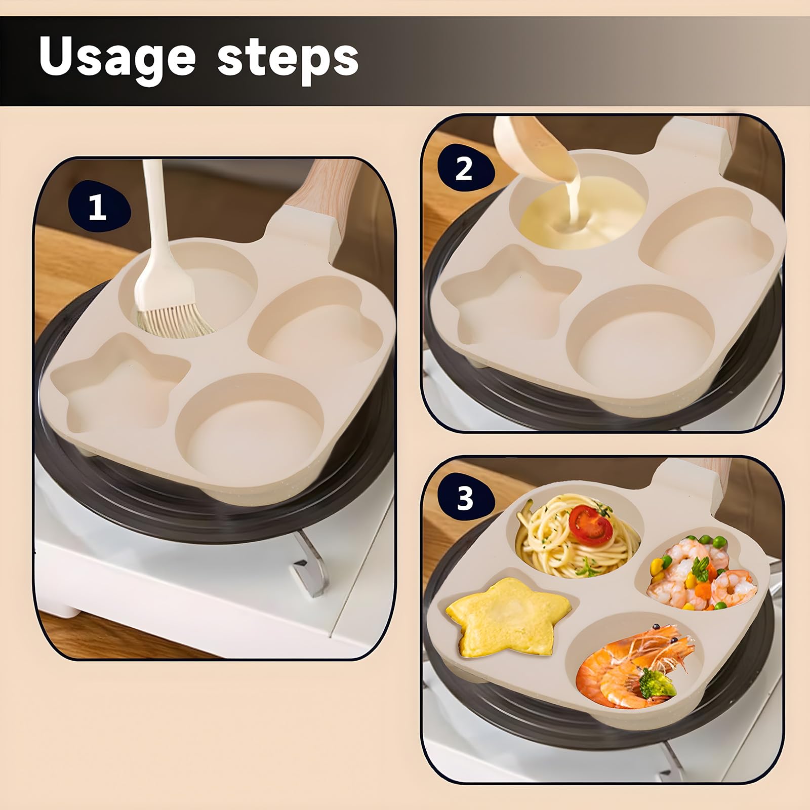 4-Cup Nonstick Omelette Skillet - Egg Frying Pan for Healthy Breakfast, Pancakes, Burgers & Bacon | Easy to Clean with Detachable Bakelite Handle | Works on Gas Stove & Induction Cooktop | Perfect for Home Cooking, Camping & RV Trips