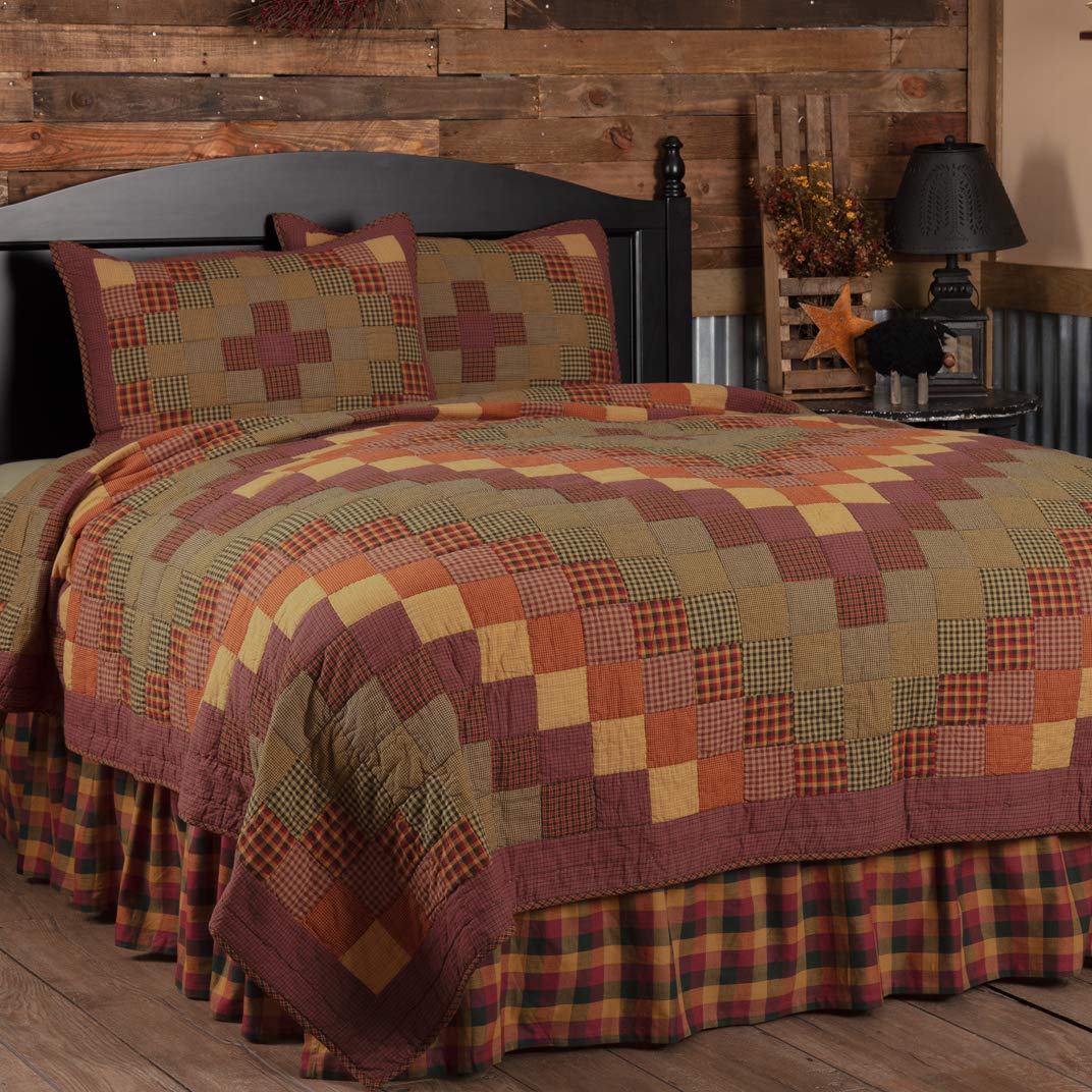 Heritage Farms 2-Piece Twin Quilt Set - Primitive Country Patchwork Design in Burgundy | Cozy Bedding for Farmhouse & Rustic Home Decor | Perfect for Guest Rooms, Cabins & Country Living