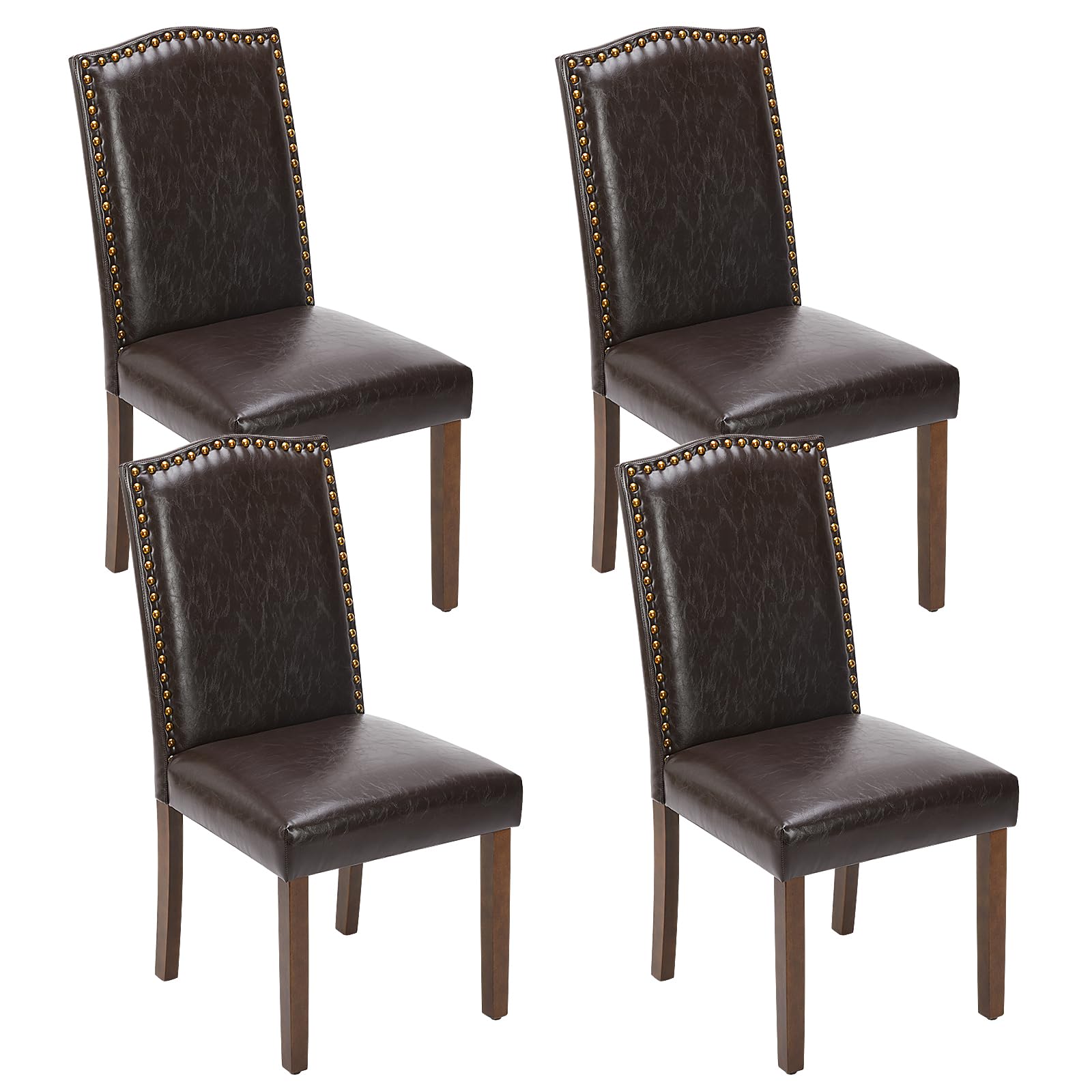 Sweetcrispy Mid Century Modern Dining Chairs Set of 4 - Brown Upholstered Leather Kitchen Chairs with Nailhead Trim & Wood Legs for Dining Room, Bedroom, Living Room | Perfect for Home Decor, Dinner Parties & Cozy Gatherings