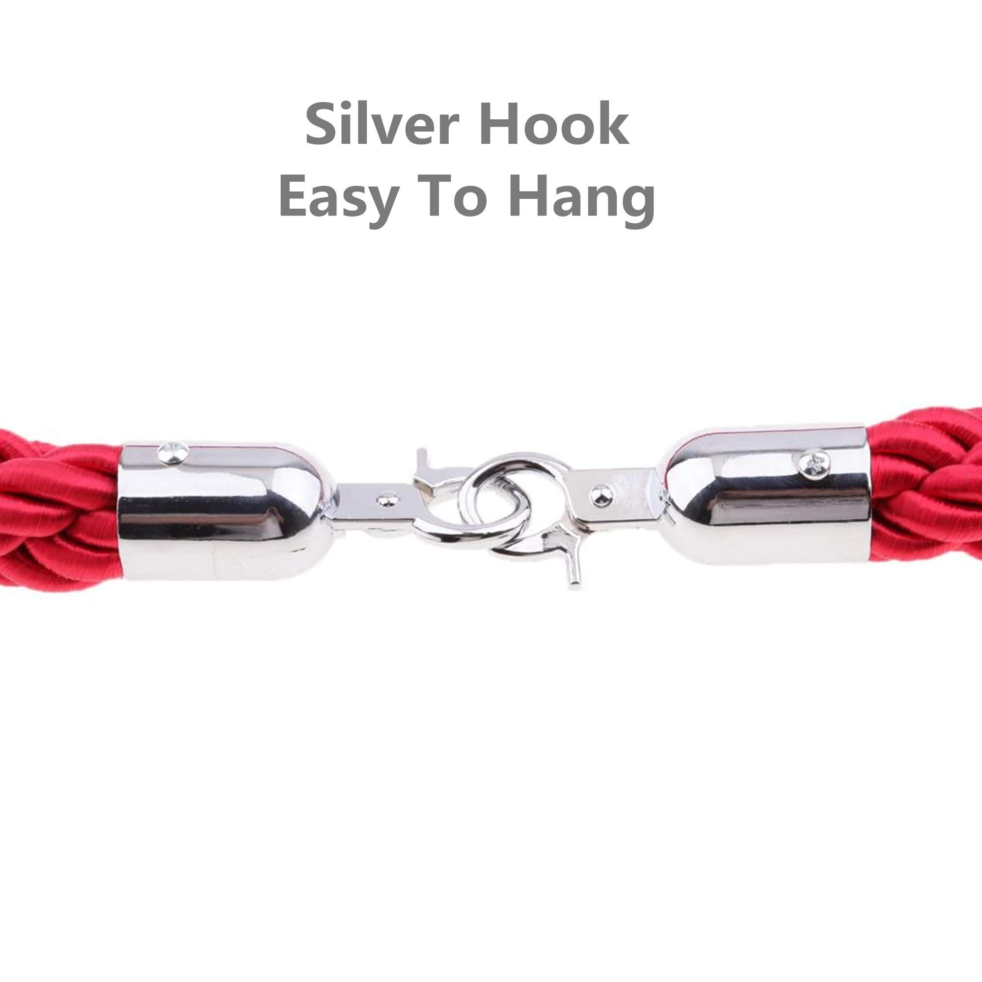 Barrier Rope with Hooks - 3m Black Crowd Control Stanchion with Silver Hooks for Queue Management, Event Rope Divider, and Railing Suspension - Perfect for Events, Retail Stores, and Public Spaces