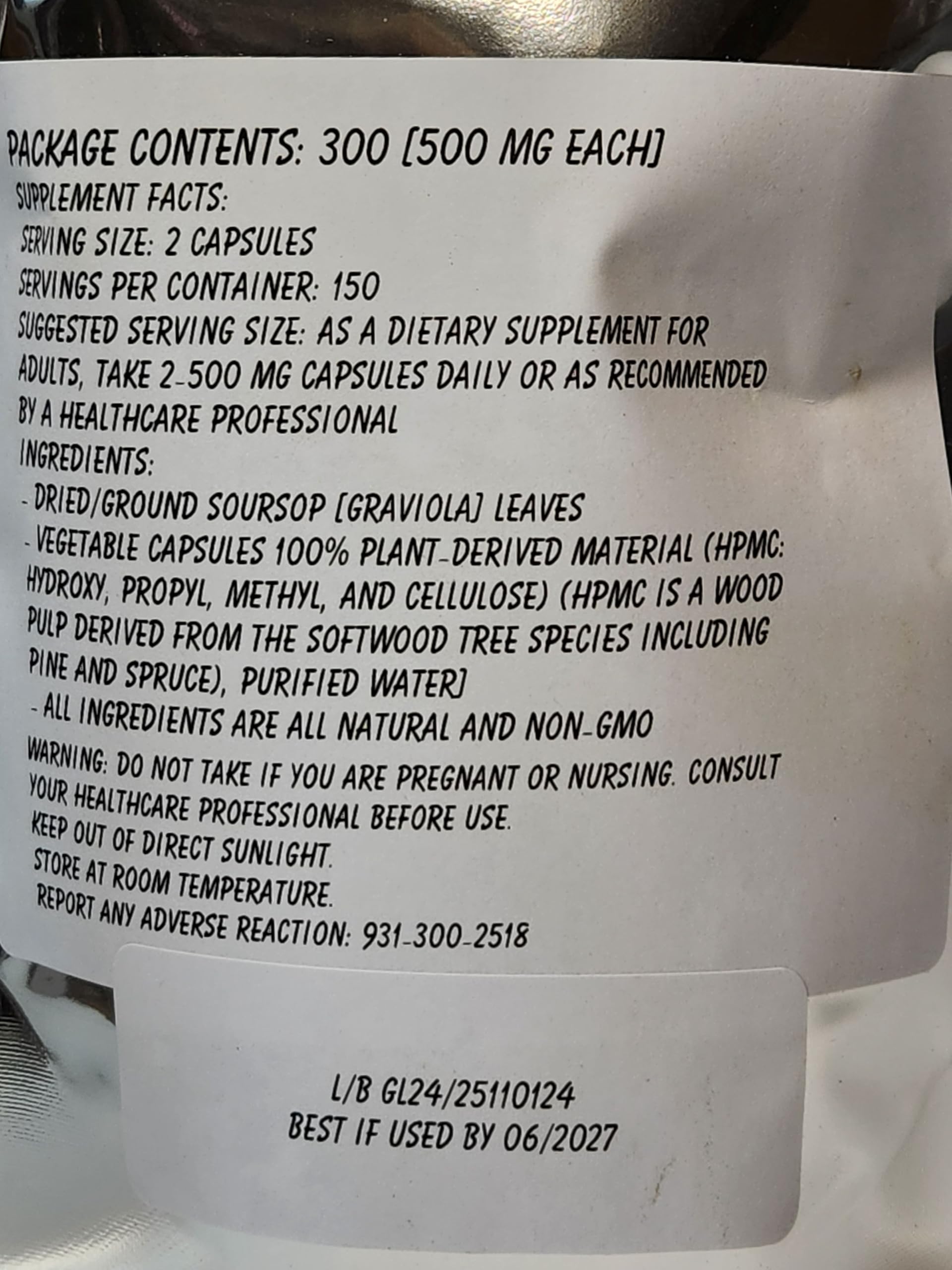 Organic Soursop (Graviola) Leaf Powder Capsules 300 Count - Immune Support Supplement - Made in USA - Non-GMO & Gluten-Free - for Daily Wellness & Energy Boost