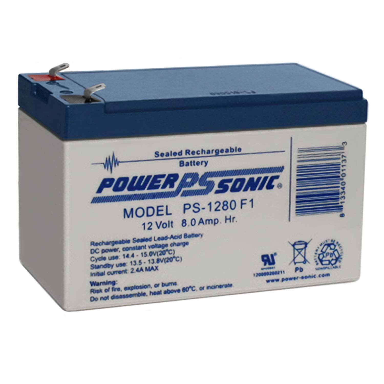 Power Sonic 12V 8AH F1 Replacement Battery - Compatible with JohnLite 2997RL Emergency Light - Backup Power for Safety & Emergency Lighting Systems - Perfect for Home, Office, and Industrial Use