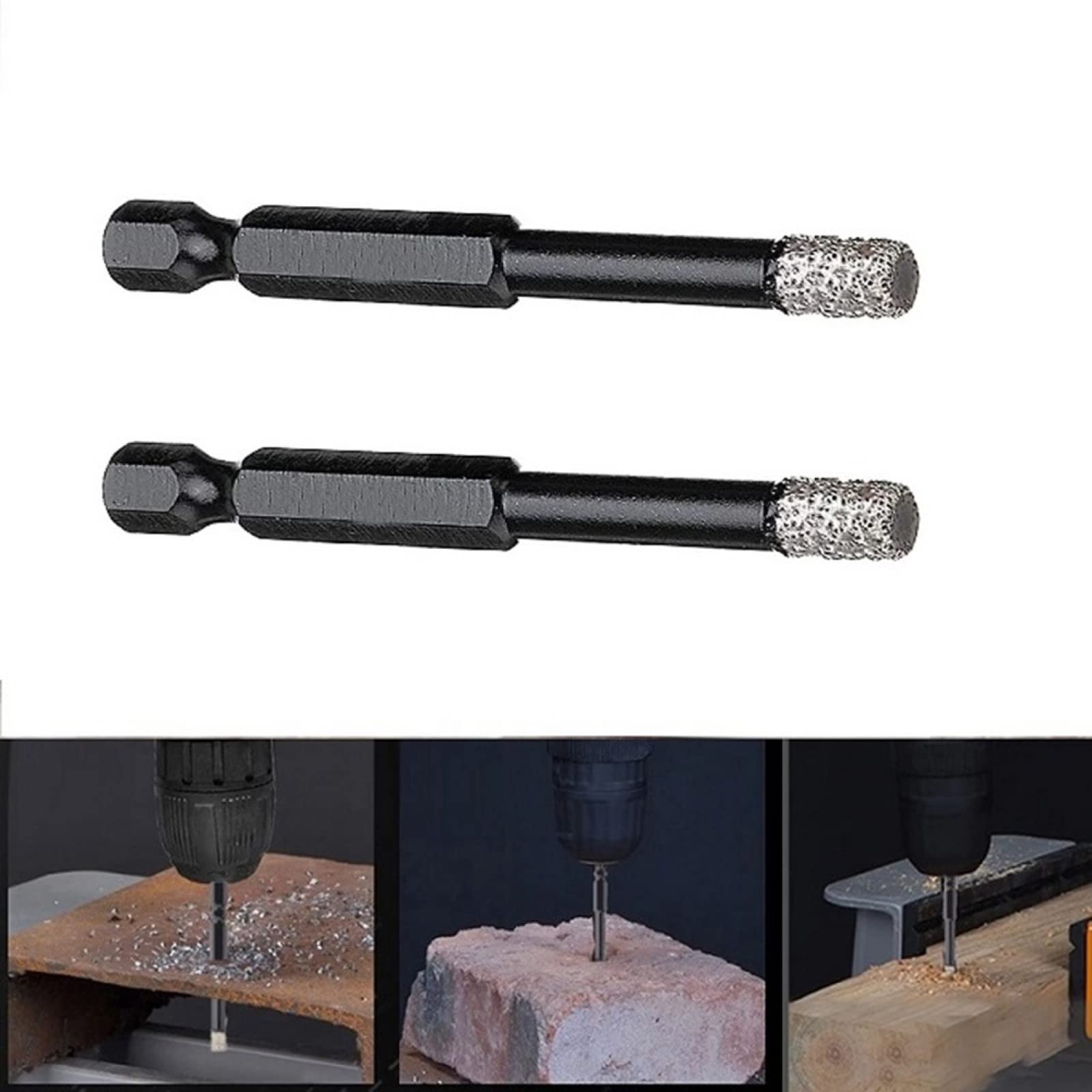 2-Pack NUSHKI 6mm Hex Shank Vacuum Brazed Diamond Drill Bits - Dry Hole Saw for Granite, Marble, Ceramic Tile & Glass - Perfect for DIY Home Renovation and Stone Countertop Installation
