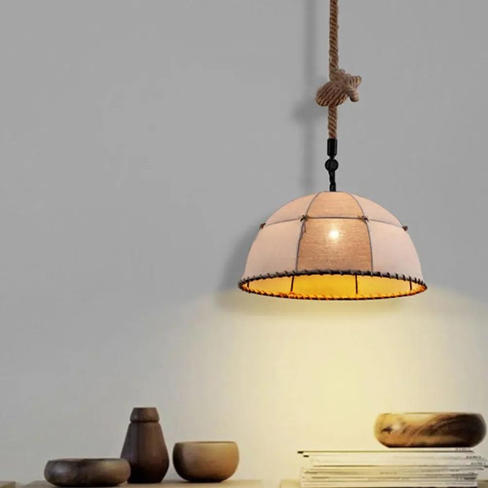 Vintage Semi-Circular Fabric Shade Pendant Light - Boho Industrial Ceiling Fixture for Living Room, Bedroom, or Dining Room Decor