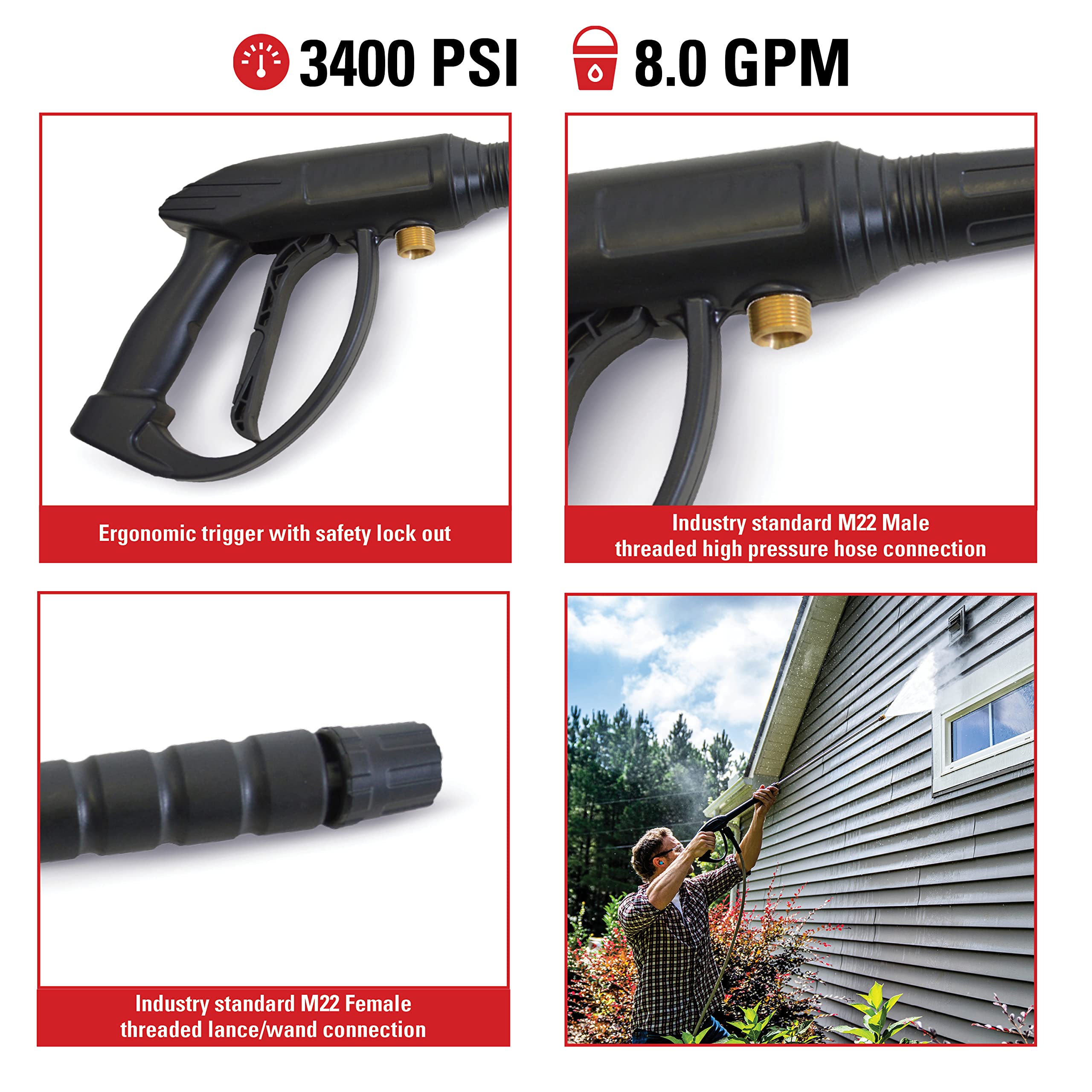 Simpson Cleaning 80149 16-Inch Pressure Washer Wand + 80147 Pressure Washer Gun + 40226 3700 PSI 50-Ft Hose Kit - Universal Fit for Home, Car, Deck & Driveway Cleaning