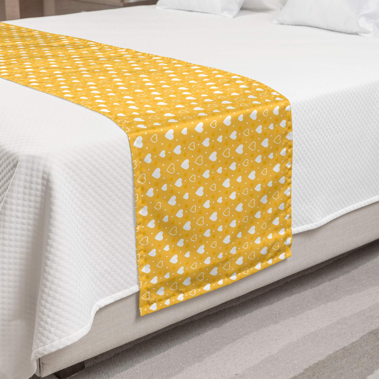 Ambesonne Yellow Heart Bed Runner - Decorative Scarf for Hotels & Homes