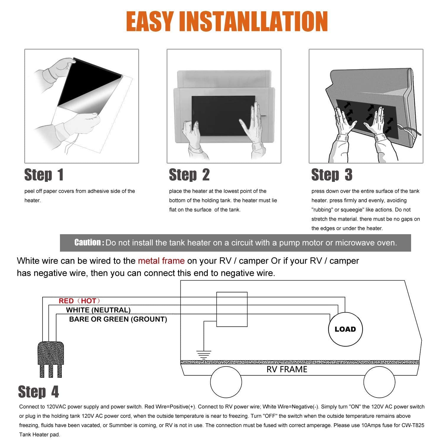 Facon RV Holding Tank Heater Pad - 50 Gallon Capacity for Fresh, Grey & Black Water Tanks with Auto Thermostat | Winter RV Camping & Cold Weather Protection