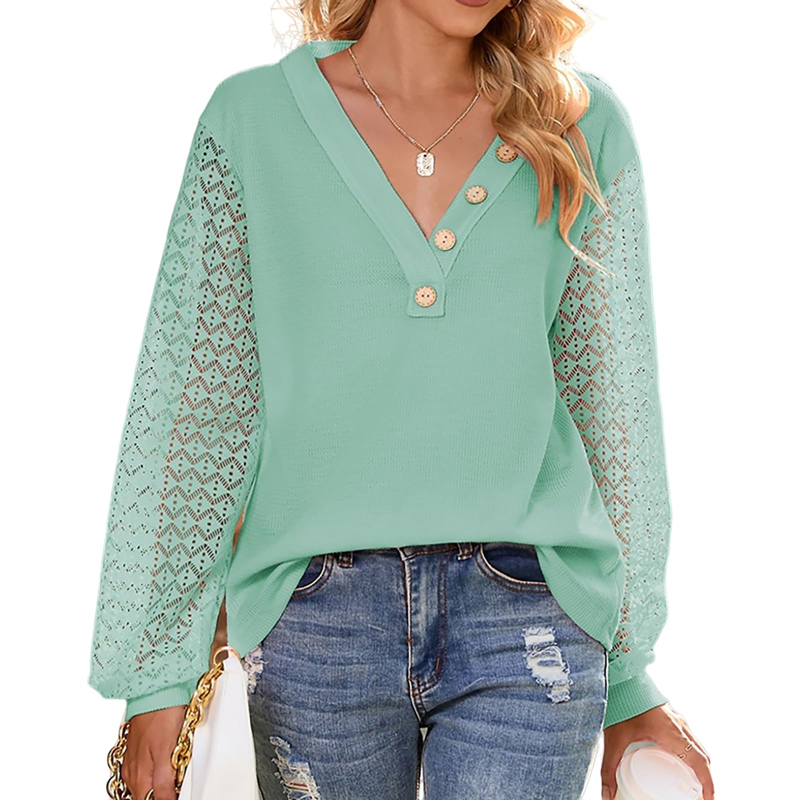 Mayntop Women's Cotton Waffle Knit Sweater - Long Sleeve Loose Fit Pullover Jumper for Spring & Fall - Casual Elegant Top for Work, Dating & Weekend Outfits