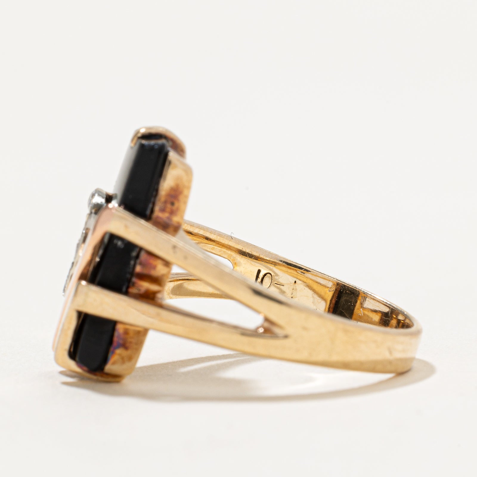 Elegant Onyx & Diamond Open Shank Ring - 3.00ct Black Onyx & 0.05ct Diamond - Size 7.5 - Perfect for Evening Parties & Special Occasions