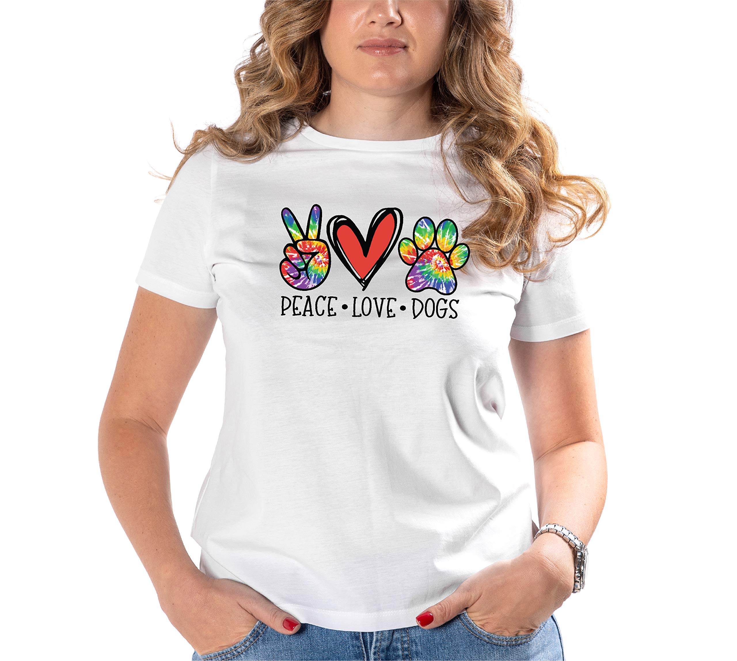 Custom Women's Peace Love Dogs & Cats Graphic T-Shirt - Moisture-Wicking Polyester Tee with Inspirational Sayings (Sizes S-XL) - Perfect Gift for Pet Lovers, Casual Wear & Outdoor Activities