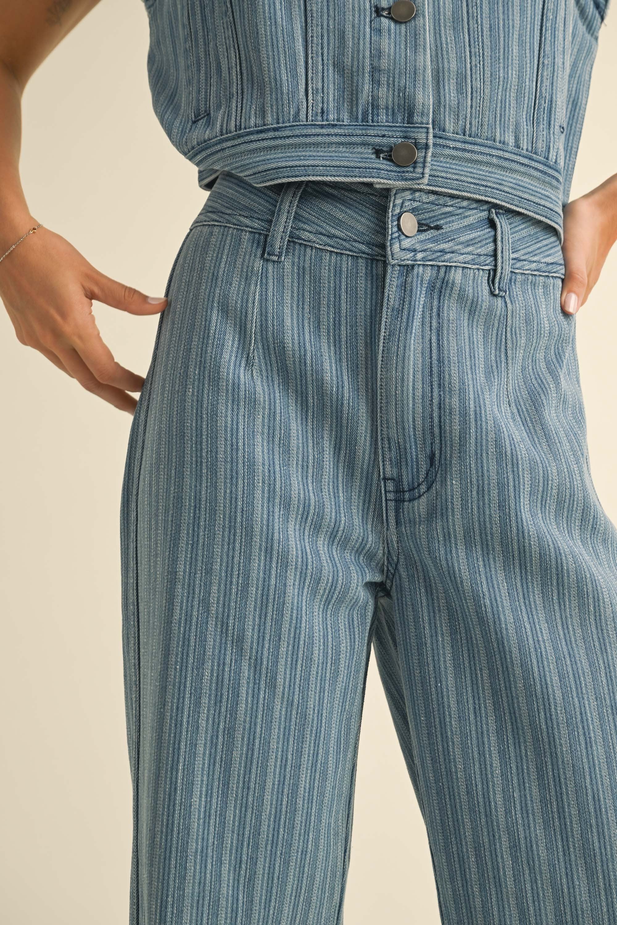 Stylish Stripe Denim Jacquard Pants for Women - Trendy High Waist Skinny Jeans with Stretch - Perfect for Casual Outfits, Office Wear & Night Out
