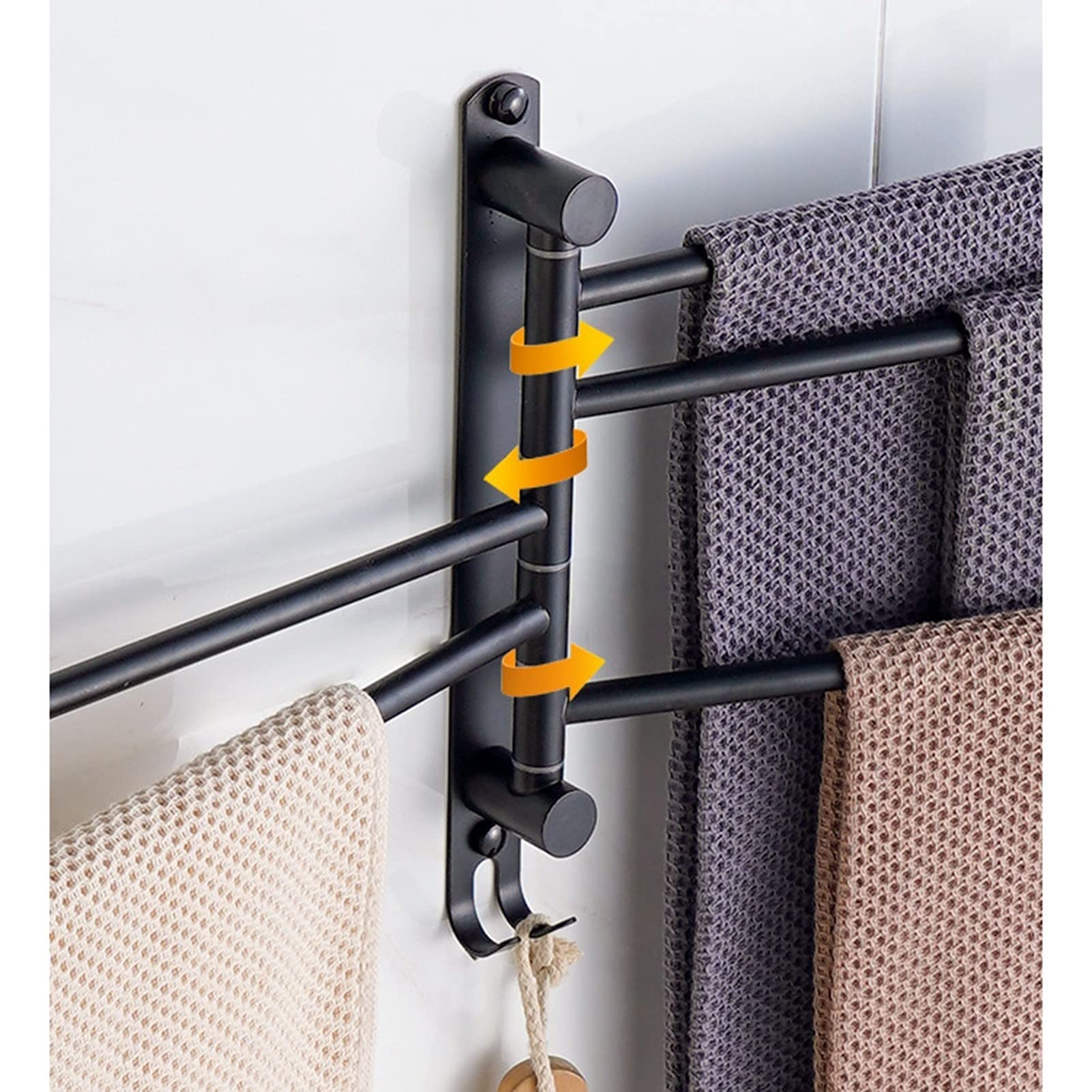 DCFV Wall-Mounted Swivel Towel Rack with Shelf - 5 Arms Space Saving Bathroom Organizer for Towels, Robes & Kitchen Linens - Perfect for Bathroom, Poolside, Spa & Laundry Room Storage