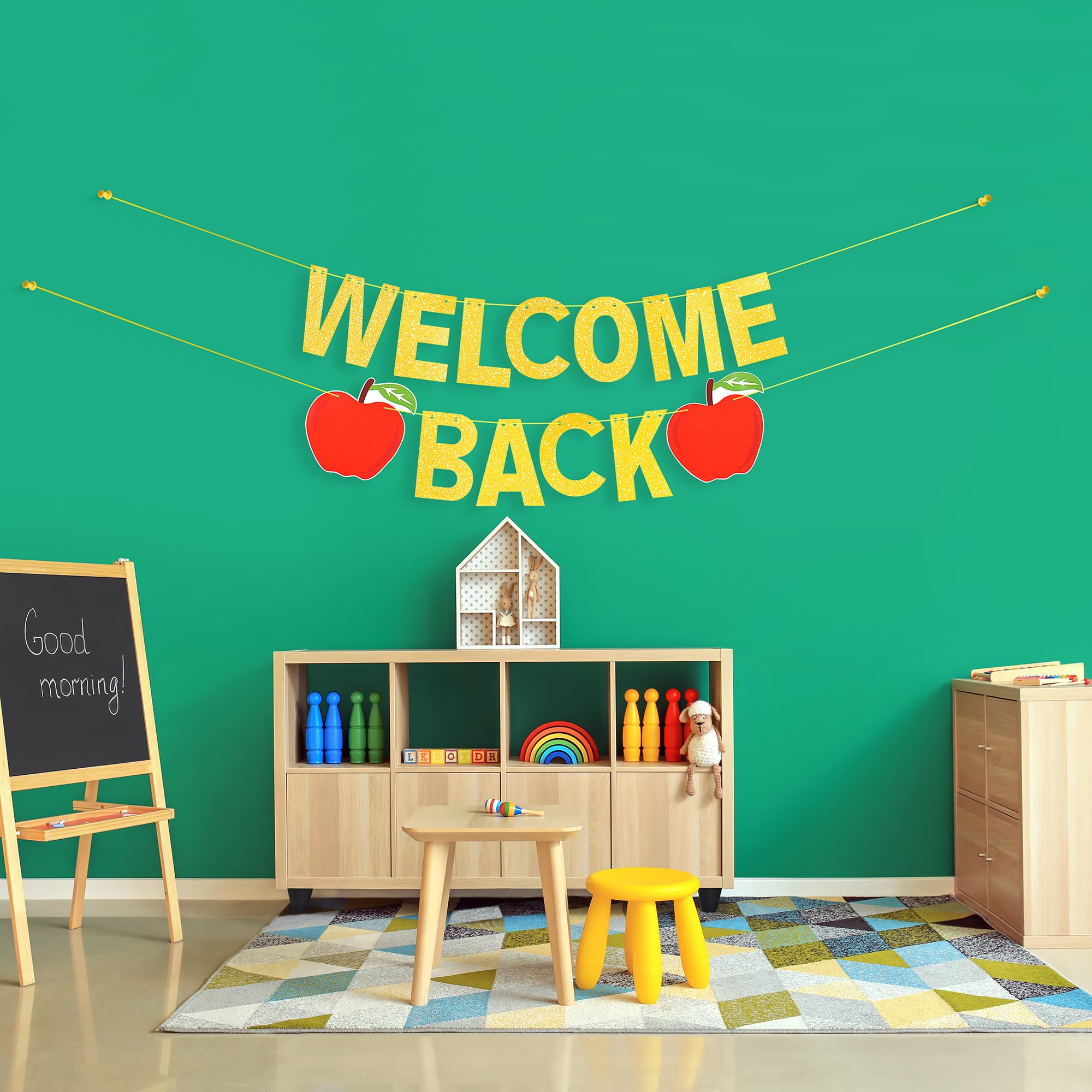 10 Feet Apple Glitter Welcome Back to School Banner - No DIY Classroom Decorations, First Day of School Backdrop, Home & School Party Decor for Teachers & Students
