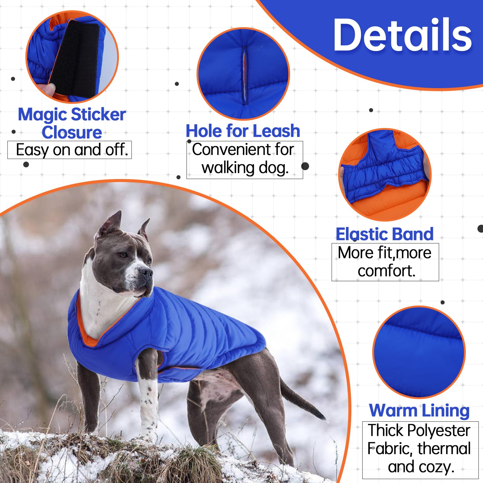 Lelepet Reversible Dog Puffer Jacket - Windproof & Warm Winter Coat for Large Dogs (XL) with Hook & Loop Closure | Lightweight Cold Weather Vest for Outdoor Walks & Winter Adventures
