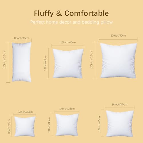Premium 12x20 Inch Throw Pillow Inserts Set of 2 - 100% Cotton Decorative Cushion Covers for Sofa, Bed & Home Decor - Soft White Pillows for Living Room, Bedroom & Hotel Style Interior Design