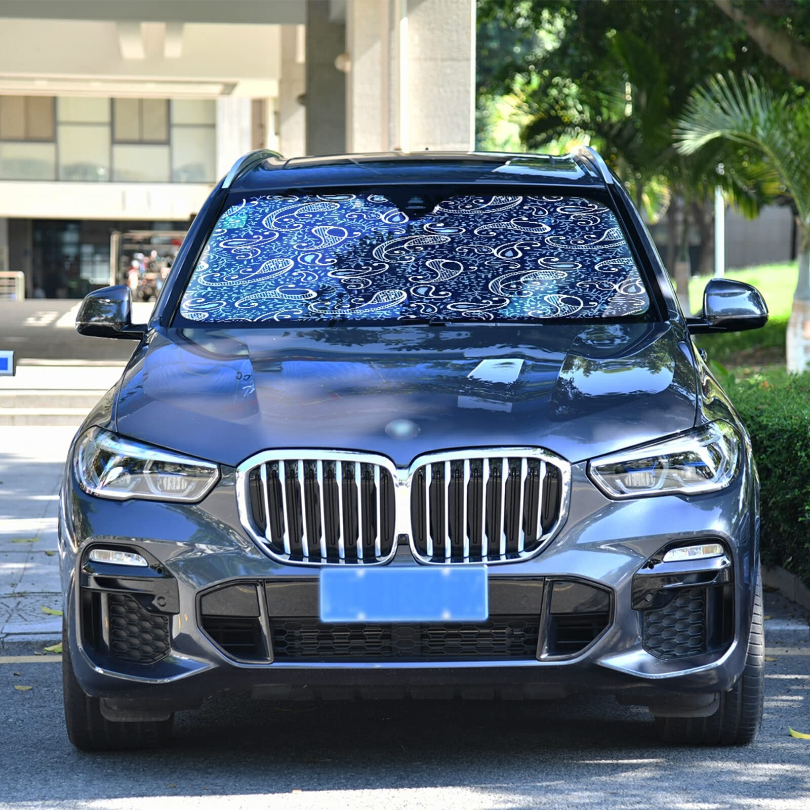 Foldable Car Windshield Sun Shade - Traditional Paisley Design Sun Visor for Sedan & Hatchback | UV Protection & Heat Shield for Parking | Perfect for Summer & Road Trips