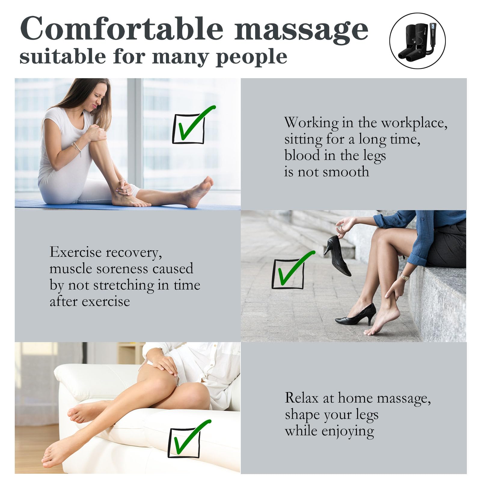 Electric Air Compression Leg Massager with Heat - Gifts for Men & Women, Dad & Mom - Relief for Foot, Leg, Calf, Thigh, Knee Pain - Helps with Varicose Veins, Muscle Fatigue, Cramps, Swelling - Perfect for Christmas, Mother's Day & Father's Day - Ideal for Home Use, Office Relaxation & Post-Workout Recovery