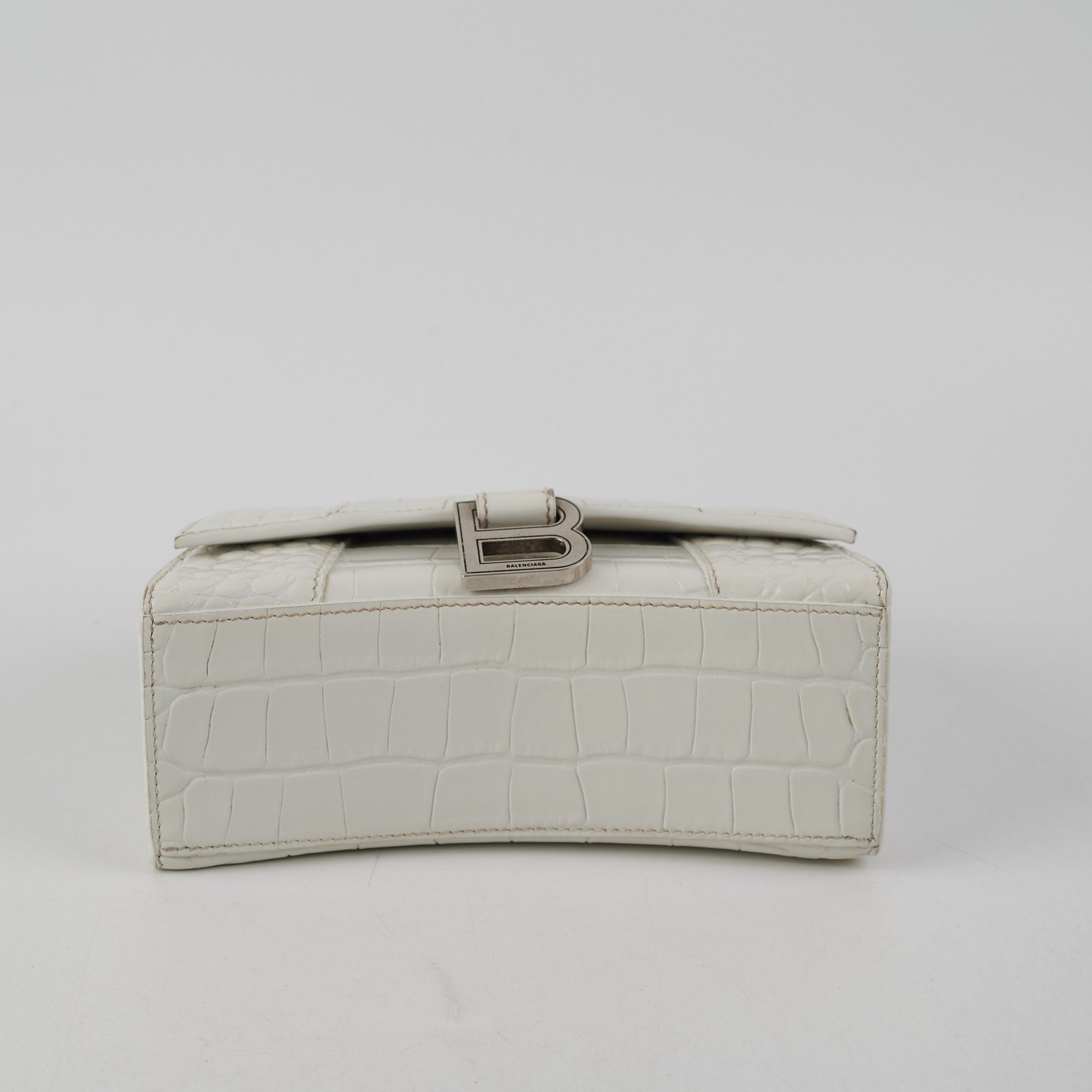 Balenciaga Hourglass XS Handbag in White Crocodile Embossed Leather - Perfect for Evening Events & Luxury Fashion Accessories