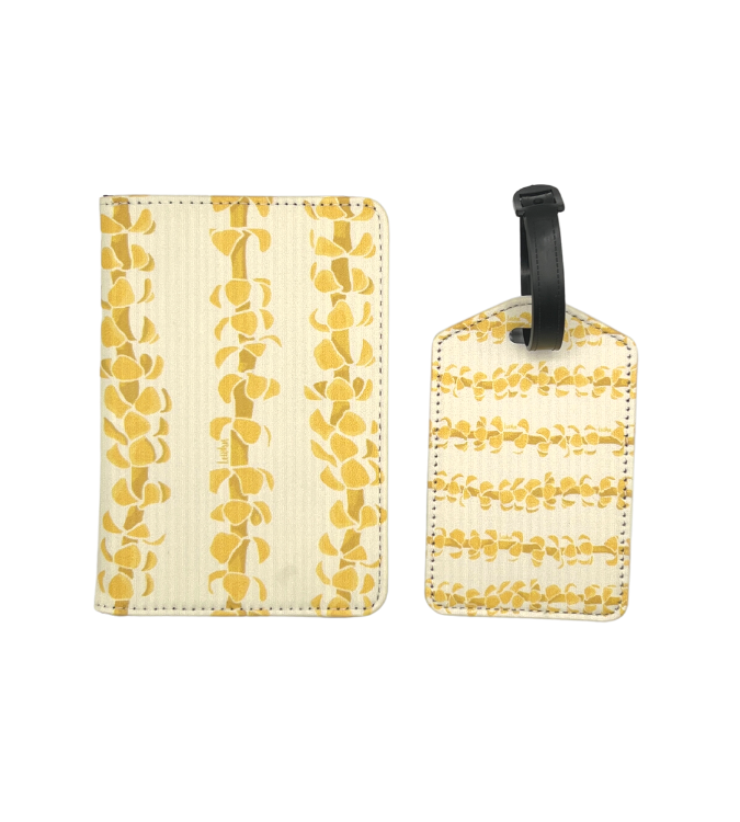 Puakenikeni Lei Passport Cover & Luggage Tag Set - Hawaiian Flower Design Travel Accessories for Vacation, Cruise & International Trips