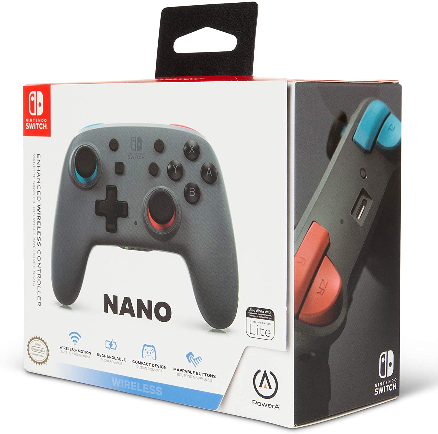 PowerA Nano Enhanced Wireless Controller for Nintendo Switch - Grey/Neon | Ergonomic Design, Motion Controls, Long Battery Life | Perfect for Gaming at Home or On-The-Go