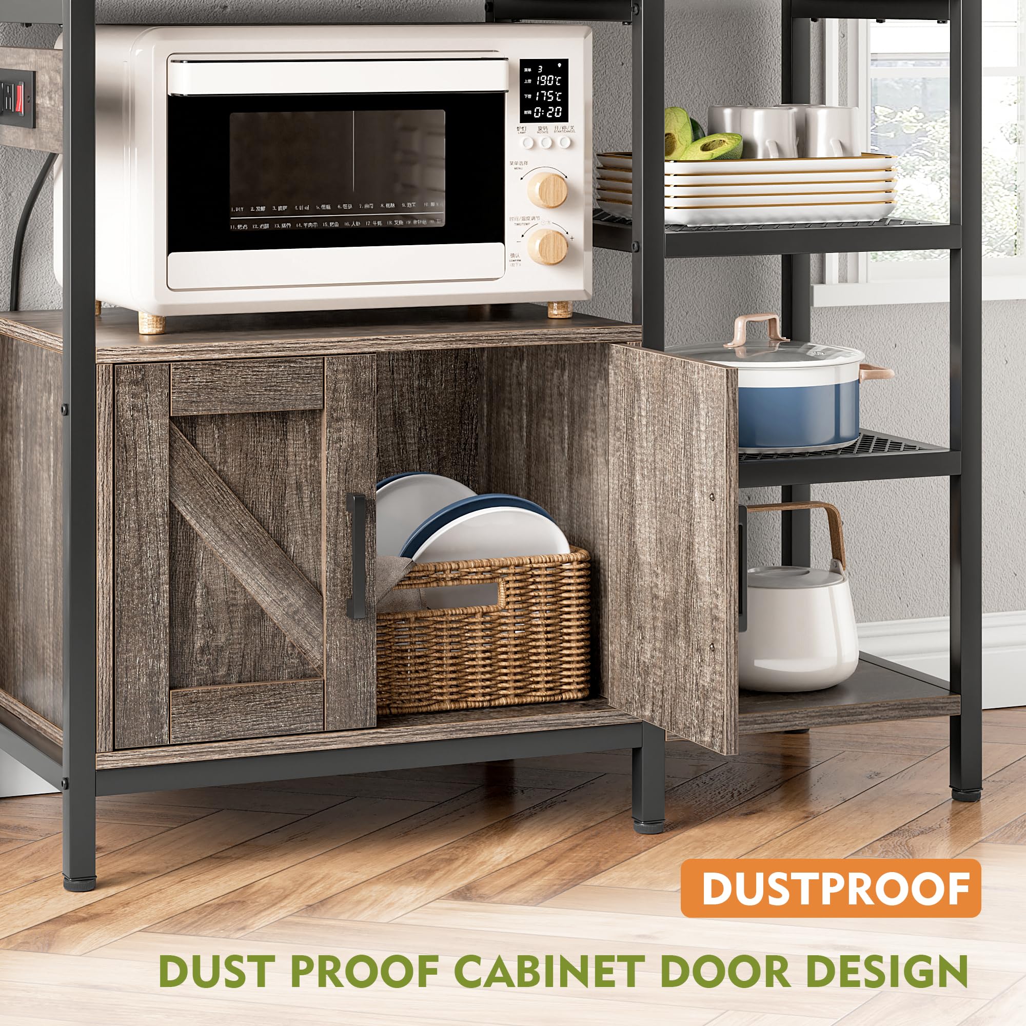 EnHomee Bakers Rack with Storage Cabinet - Coffee Bar Cabinet with Power Outlet, Microwave Stand & Kitchen Storage - Space Saving, Easy Assembly for Small Kitchens, Dining Rooms & Home Cafes