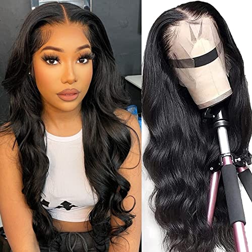 13x4 HD Lace Front Wigs Human Hair - Brazilian Body Wave 150% Density Glueless Wig with Pre-Plucked Hairline & Baby Hair for Black Women (18 Inch, Natural Black) - Perfect for Daily Wear, Parties & Special Occasions