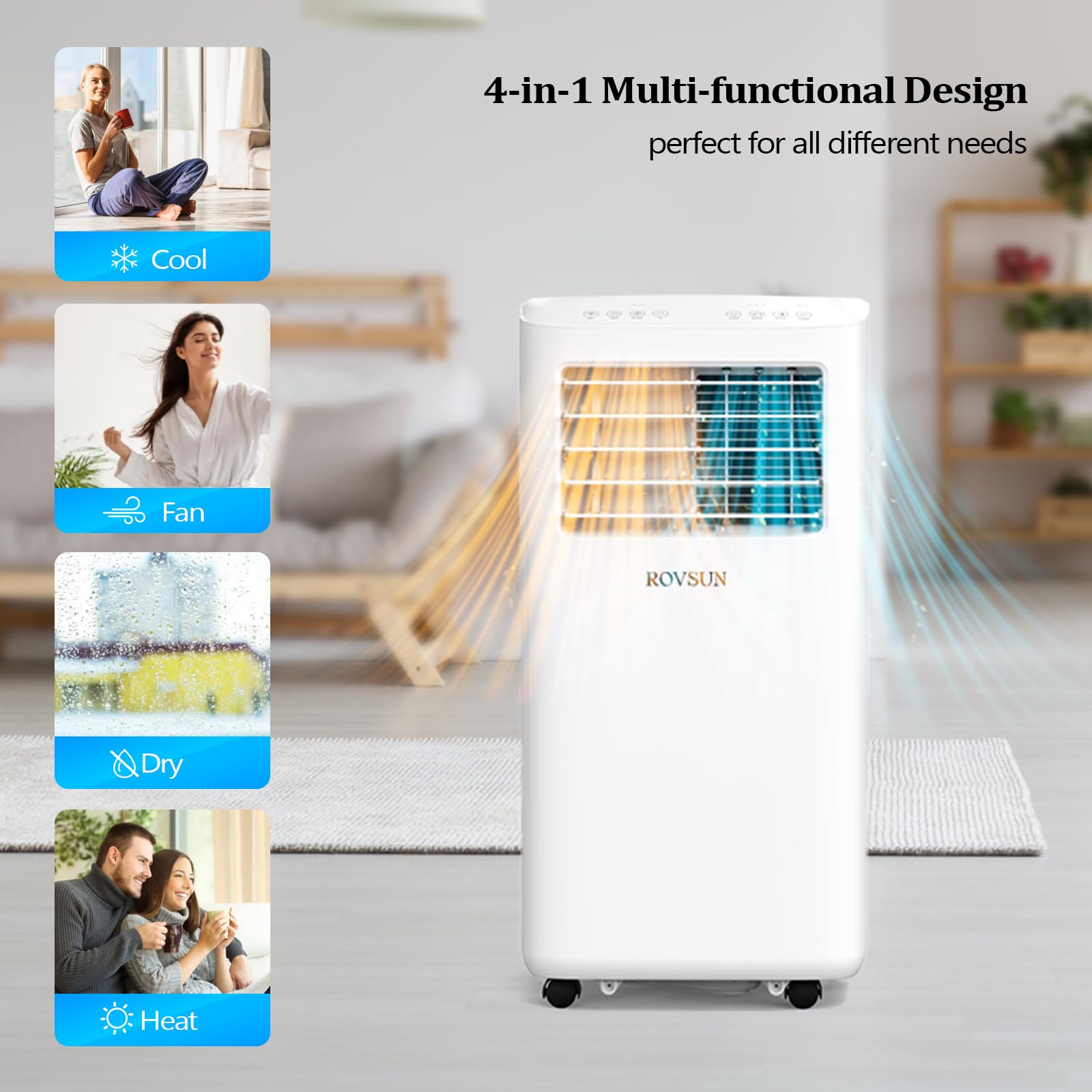 ROVSUN 10000 BTU Portable Air Conditioner Heater Combo - 4-in-1 AC Unit with Remote, Fan & Dehumidifier - Digital Display & Timer - Perfect for Home, Office, Dorm, Bedroom & Small Spaces - Easy Installation Kit Included