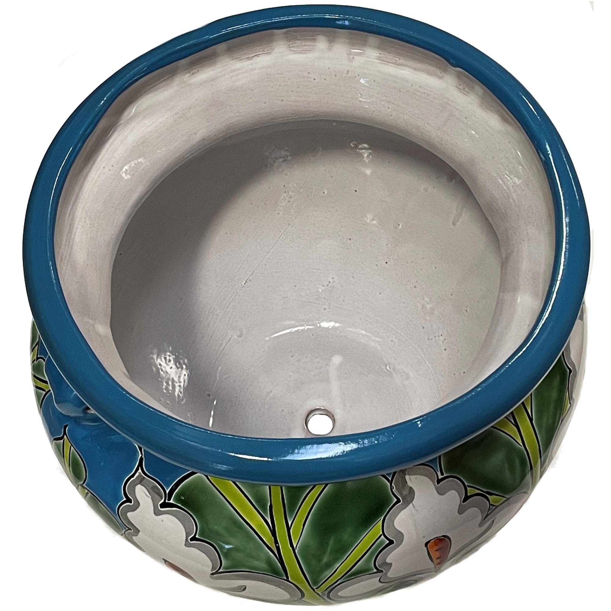 Vibrant Mexican Talavera Ceramic Garden Pot - Large Aqua Lily Design for Indoor & Outdoor Plants | Perfect for Patios, Gardens, and Home Decor