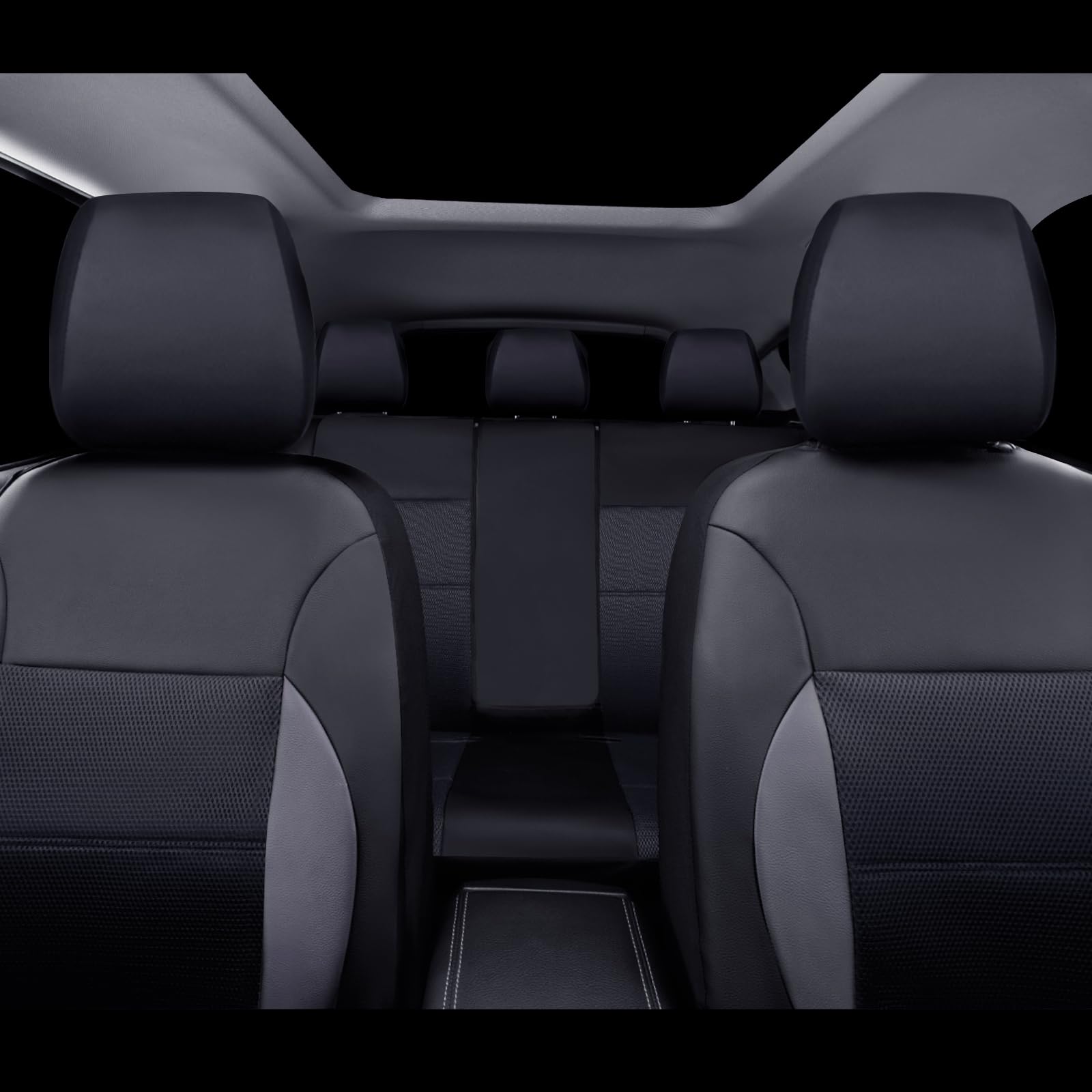 Premium Luxury Leather Air Mesh Car Seat Covers Full Set - Breathable Universal Fit for Sedan, SUV & Truck - 5mm Composite Sponge & Airbag Compatible (Black) | Perfect for Daily Commute, Road Trips & Hot Weather Driving