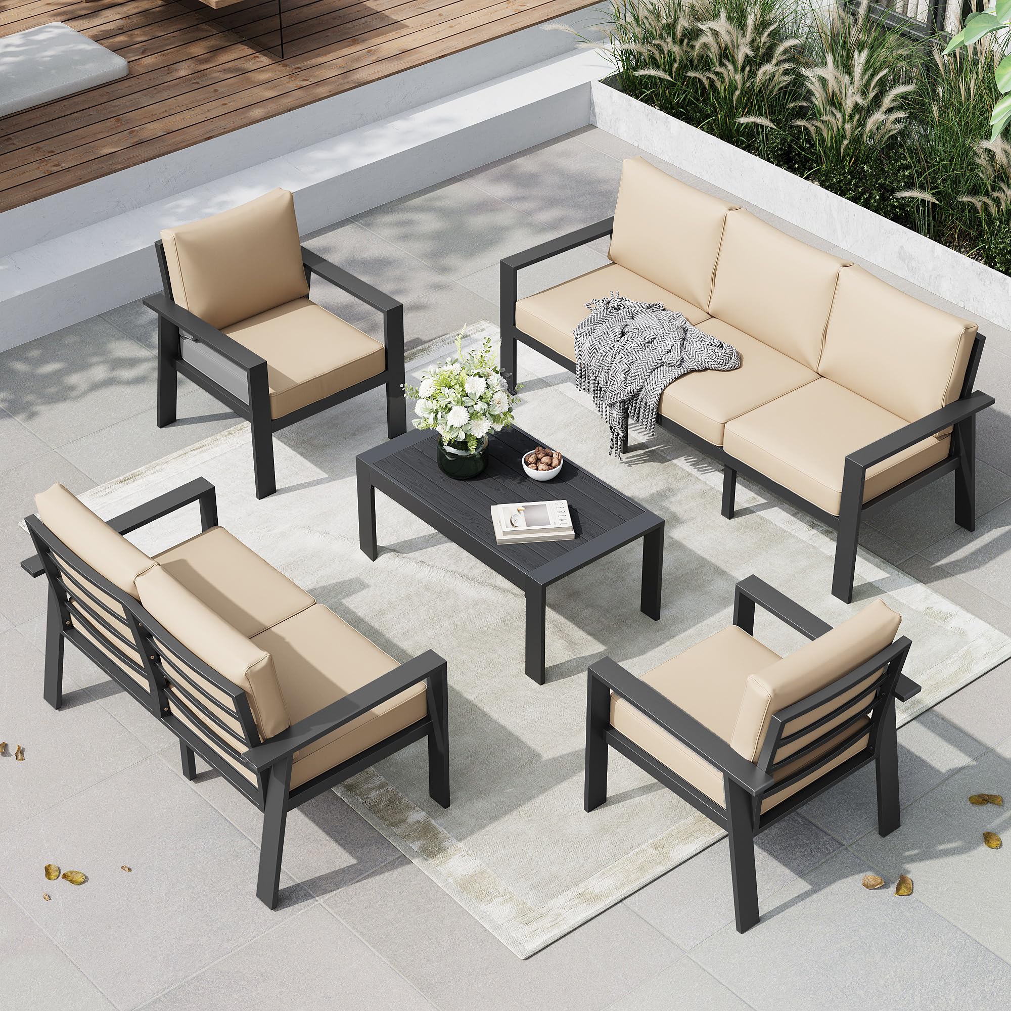 Aoxun 5-Piece Outdoor Patio Furniture Set - Durable Aluminum Sectional with Waterproof Cushions & Coffee Table, Perfect for Lawn, Garden, Backyard, and Poolside Relaxation (Beige)