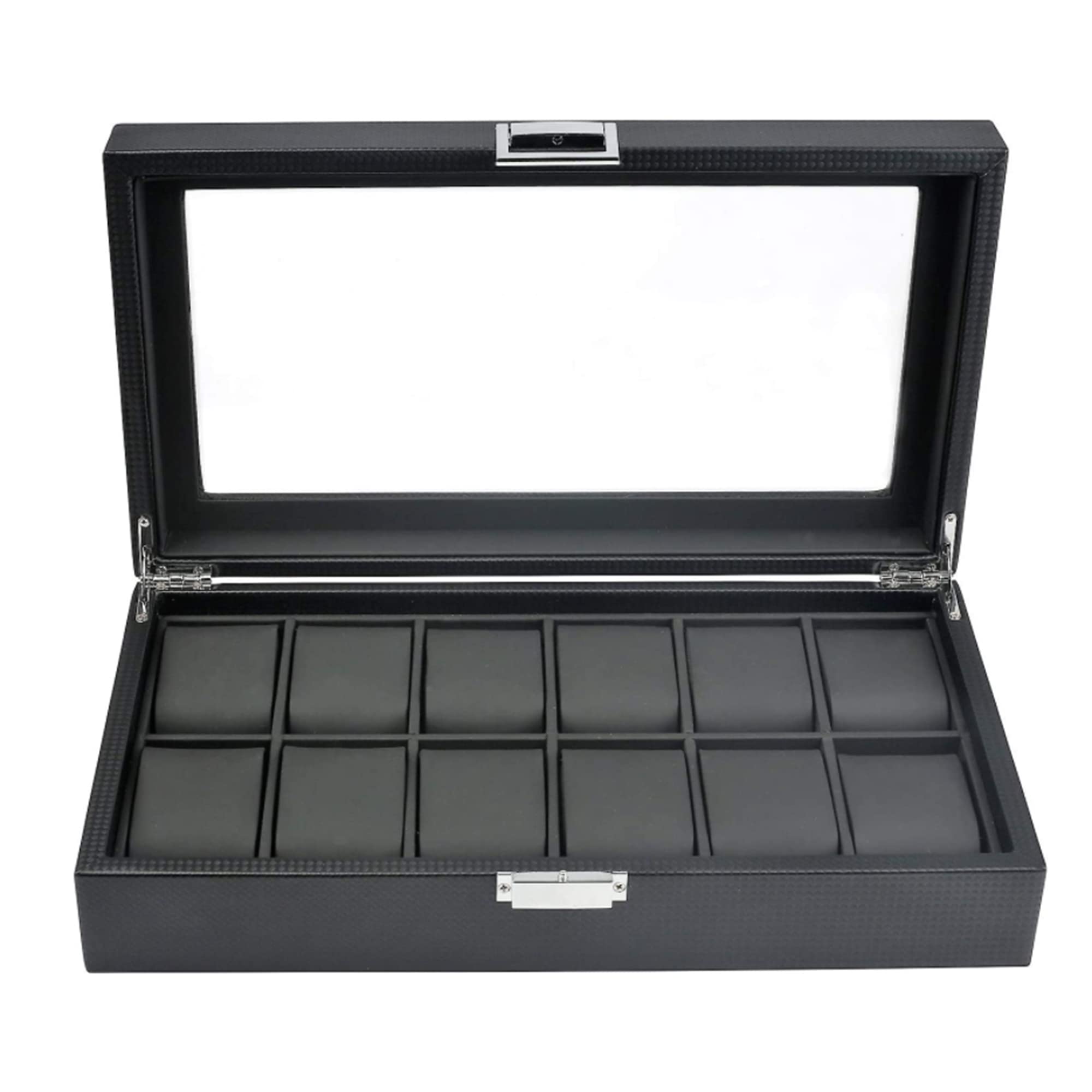 Premium 12-Slot Watch Box for Men - Large Glass Top Watch Case Organizer - Luxury Watch Storage Display (Black) - Perfect for Watch Collectors & Gift Giving